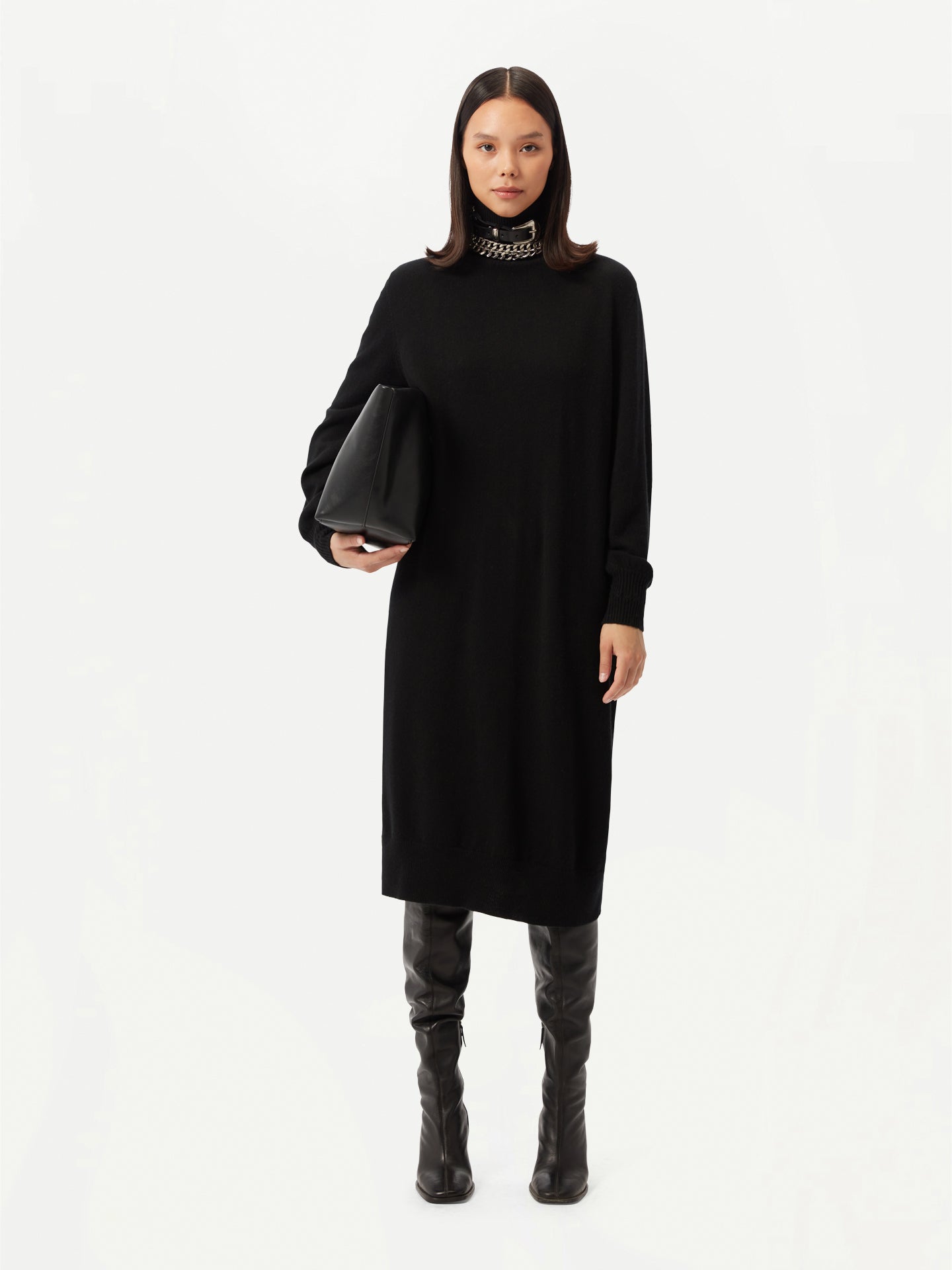 Women's Cashmere Turtleneck Dress Black - Gobi Cashmere