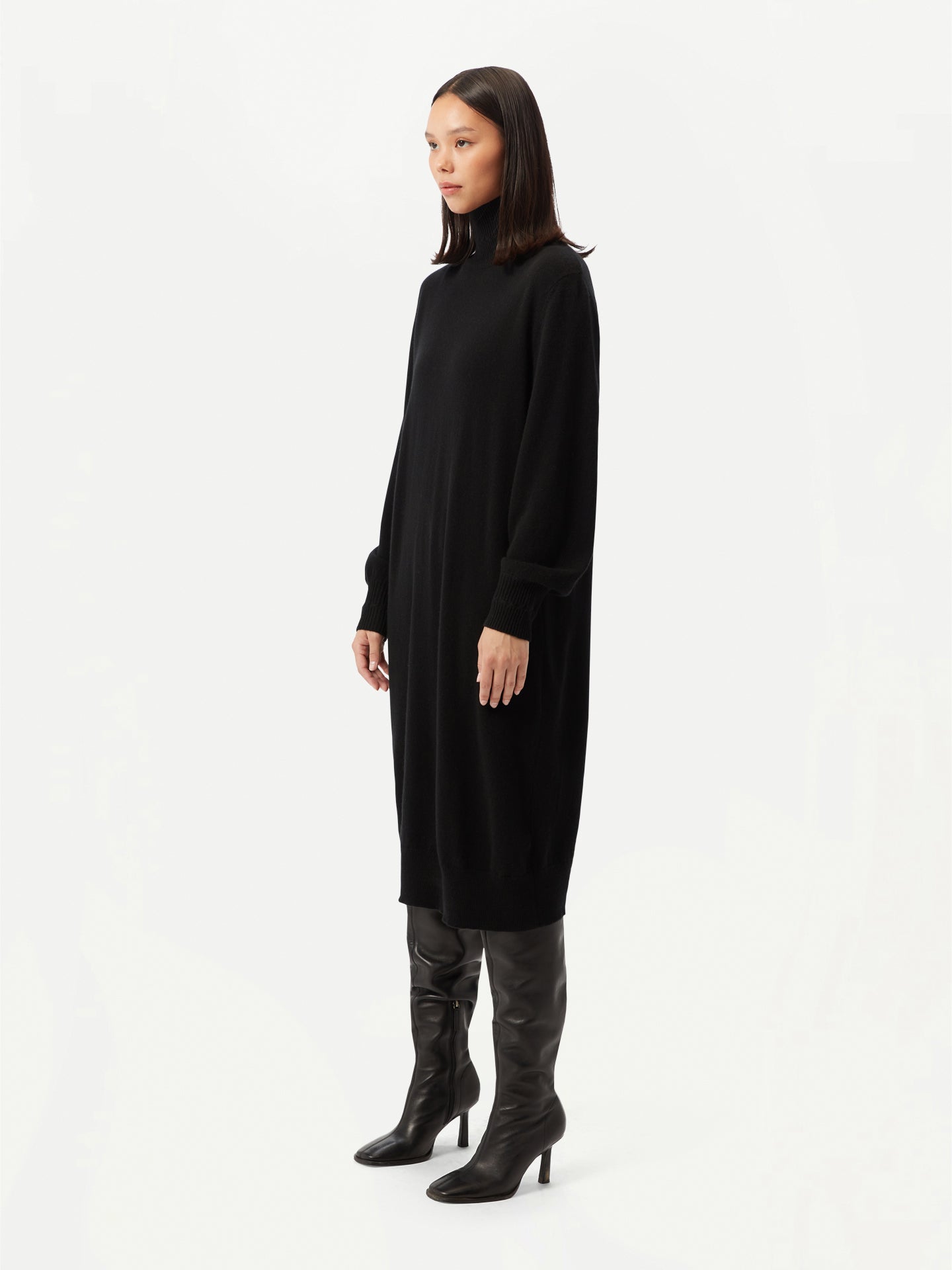 Women's Cashmere Turtleneck Dress Black - Gobi Cashmere
