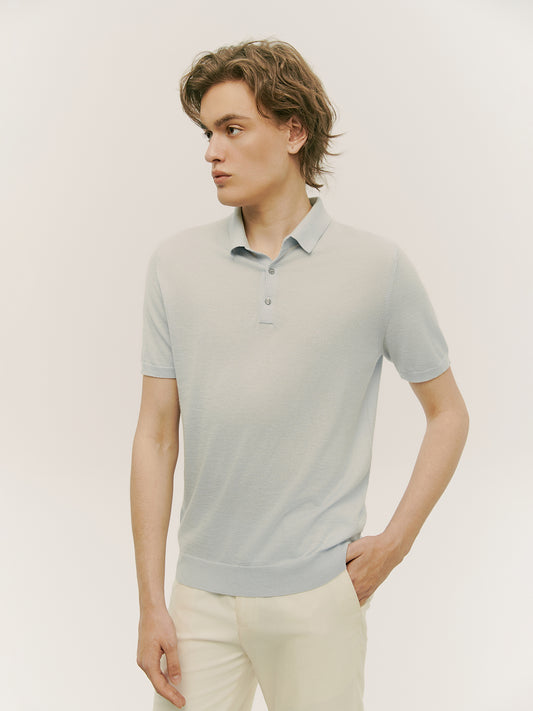 Men's Cashmere Silk Polo Shirt Ice Flow - Gobi Cashmere