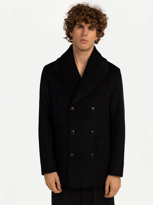 Men's Double-Breasted Cashmere Jacket Black - Gobi Cashmere