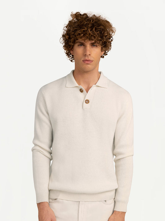 Men's Organic Cashmere Lightweight Polo Off White - Gobi Cashmere