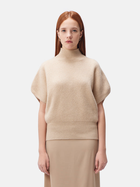 Women's Organic Cashmere Short-Sleeve Turtleneck Beige - Gobi Cashmere
