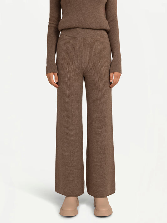 Women's Organic Cashmere Rib-Knit Flare Pants Taupe - Gobi Cashmere
