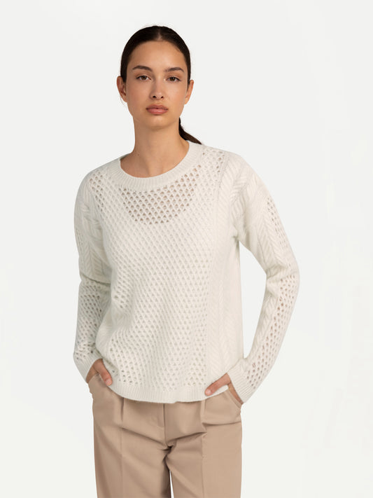 Women's Cashmere Cable Knit Sweater Off White - Gobi Cashmere