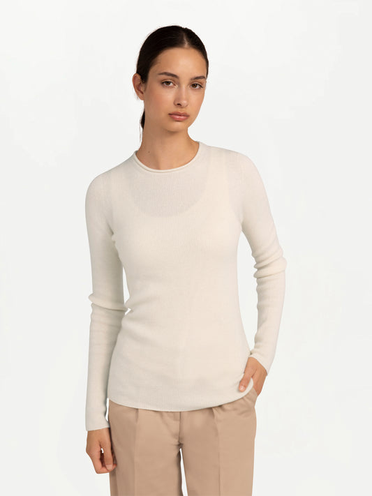 Women's Organic Cashmere Lightweight Crew-Neck Sweater Off White - Gobi Cashmere