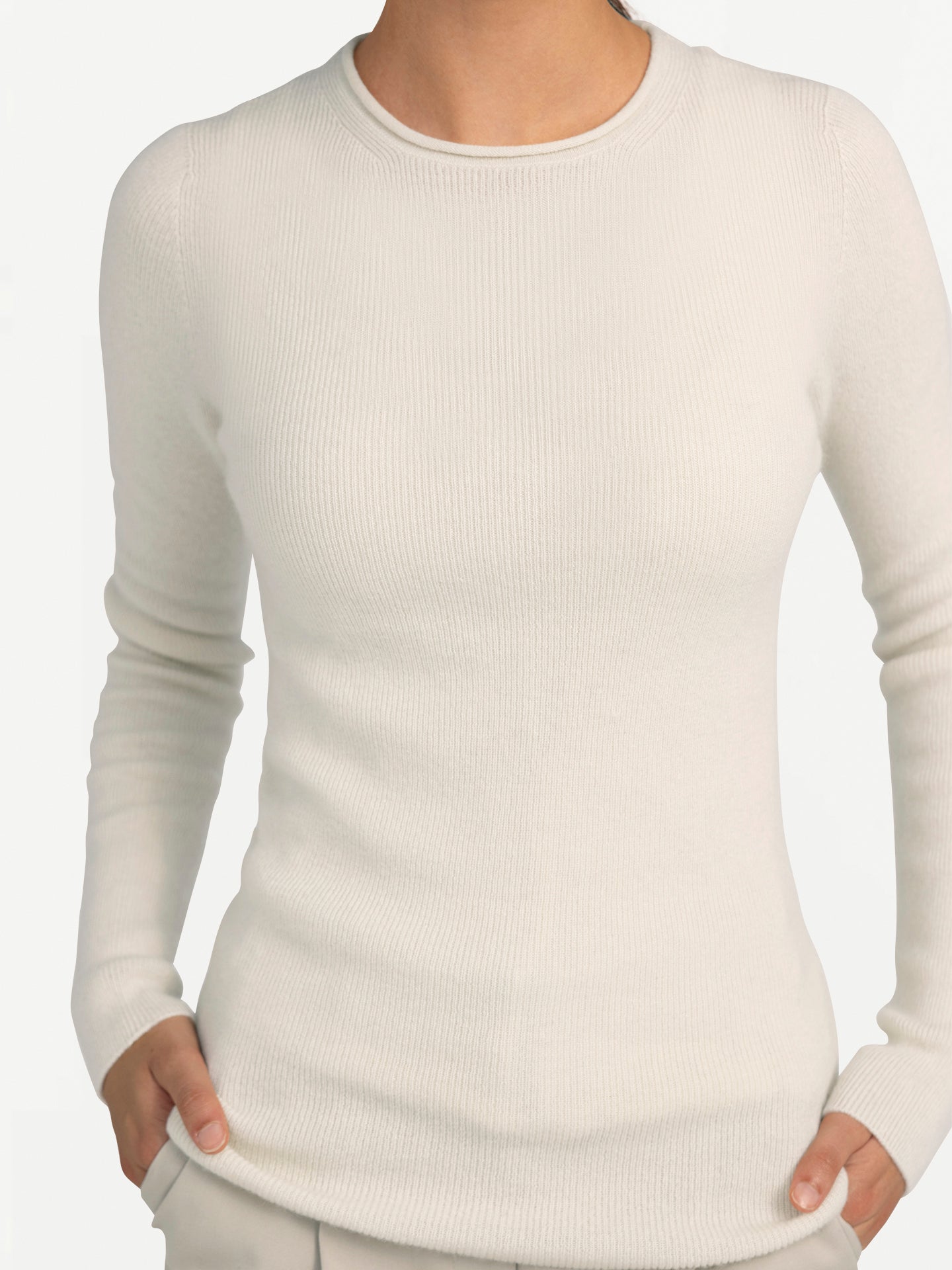 Women's Organic Cashmere Lightweight Crew-Neck Sweater Off White - Gobi Cashmere