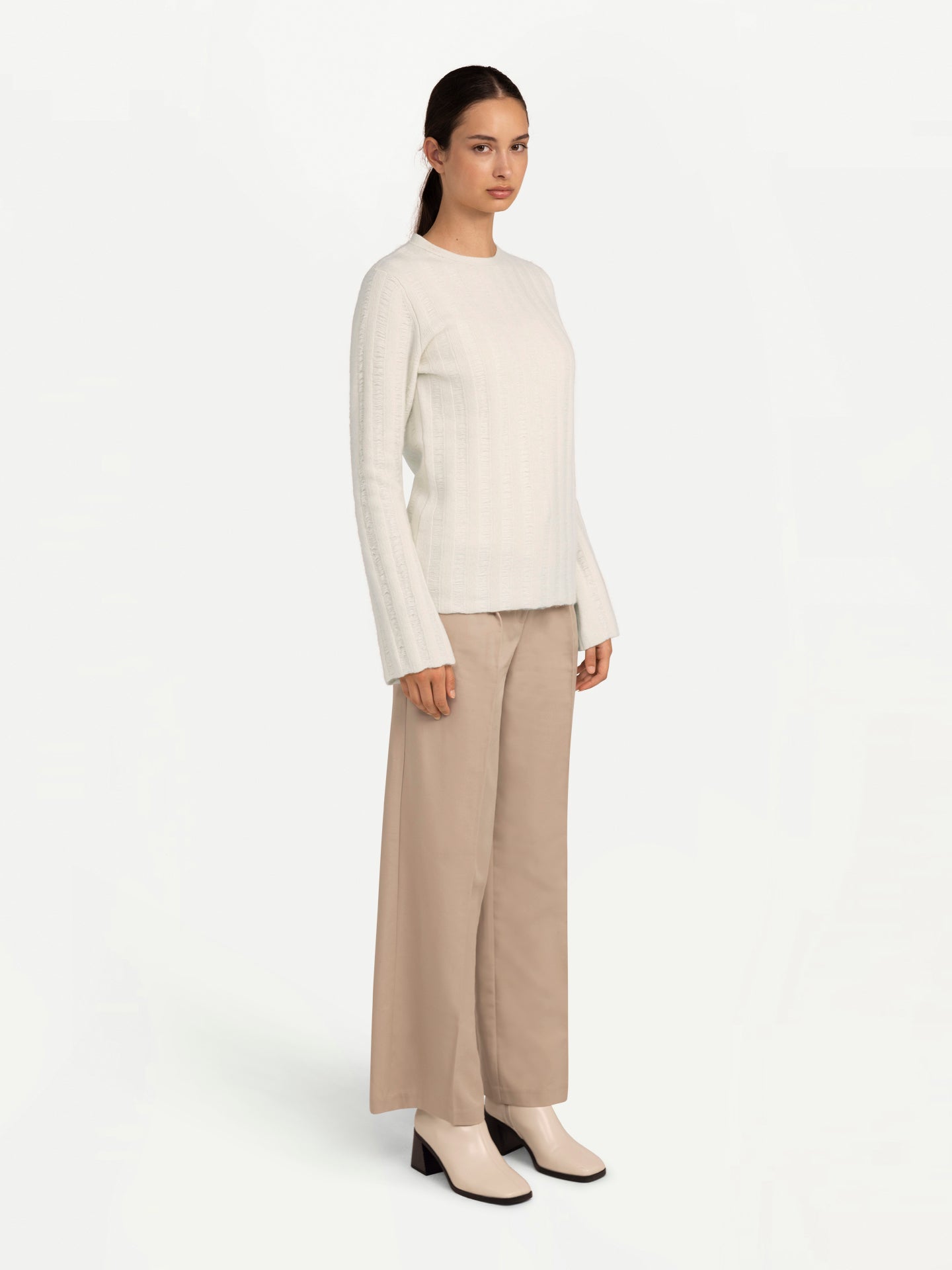 Women's Organic Colour Textured Cashmere Sweater Off White - Gobi Cashmere