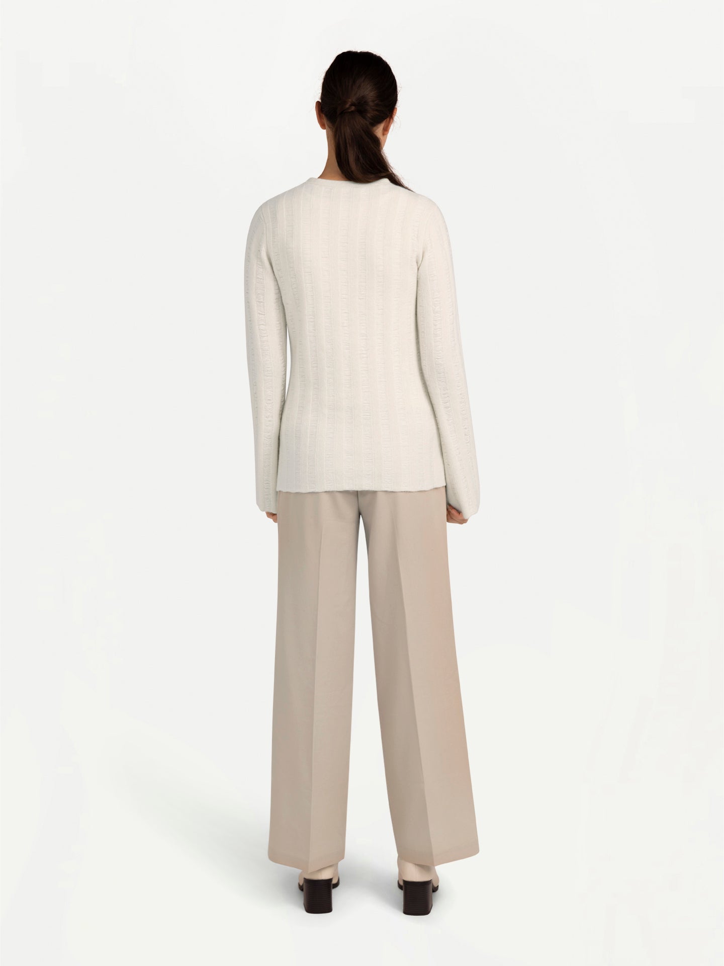 Women's Organic Colour Textured Cashmere Sweater Off White - Gobi Cashmere