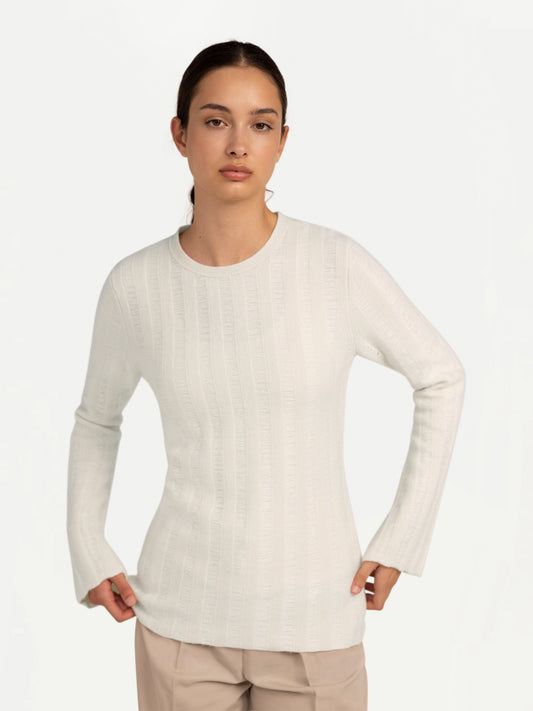 Women's Organic Colour Textured Cashmere Sweater Off White - Gobi Cashmere