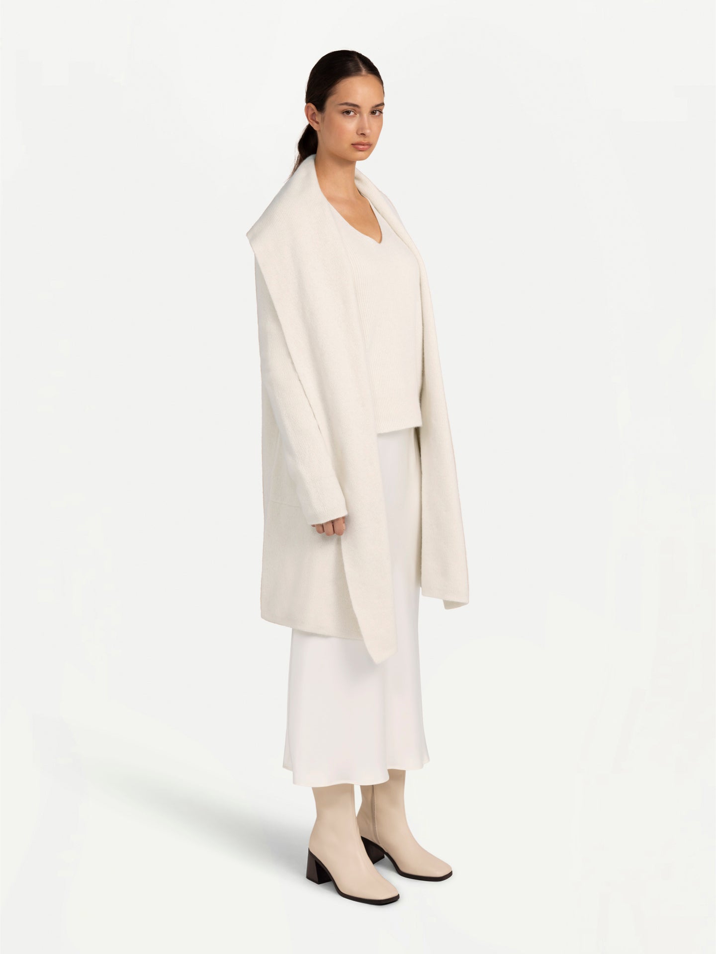 Women's Organic Colour Shawl Collar Cardigan Off White - Gobi Cashmere