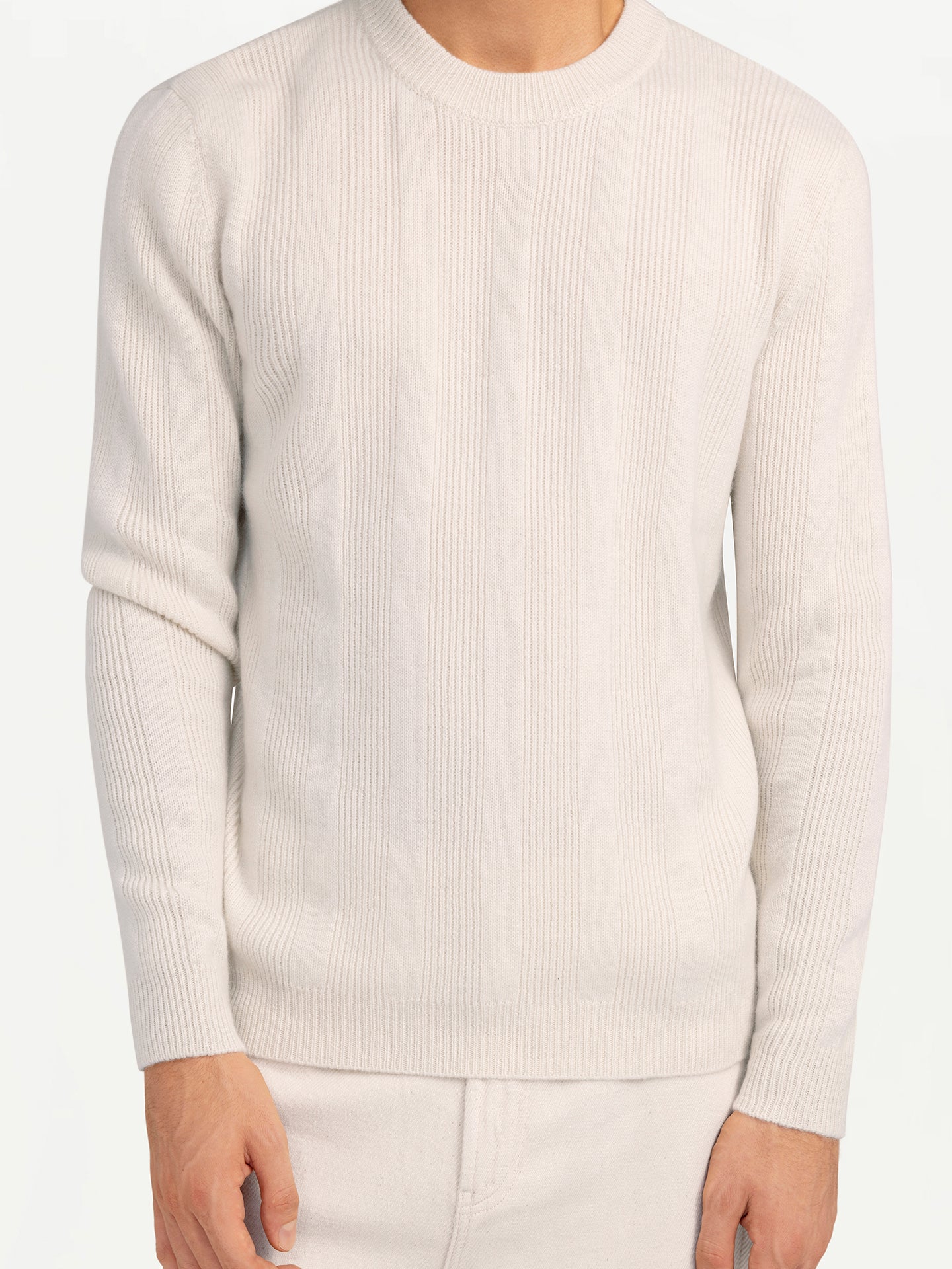 Men's Organic Cashmere Vertical-Striped Sweater Off White - Gobi Cashmere