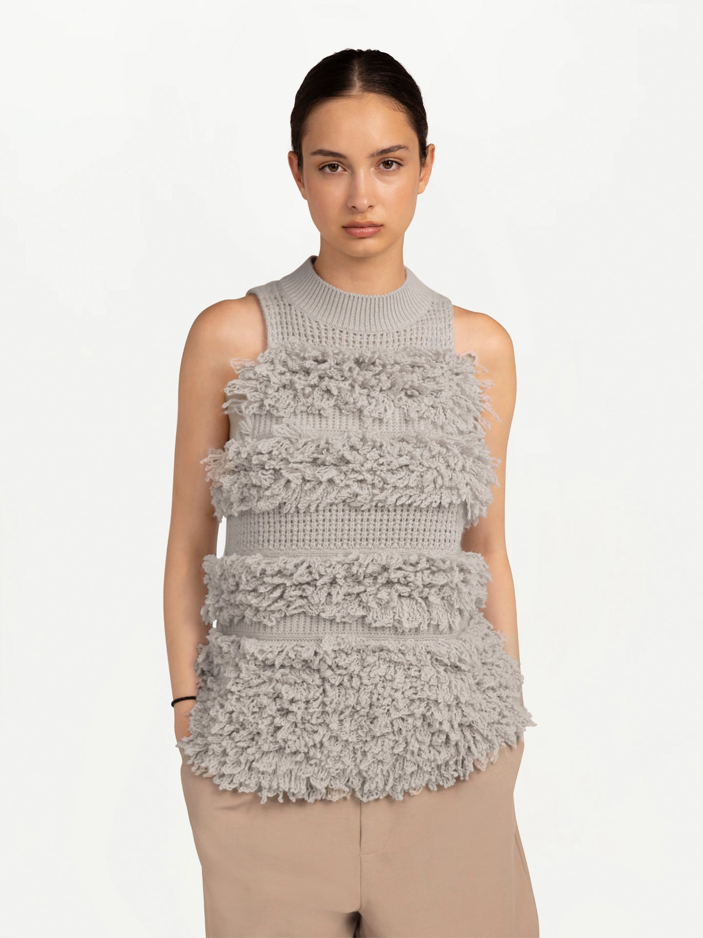 Women's Loop-Stitch Cashmere Vest Chateau Gray - Gobi Cashmere