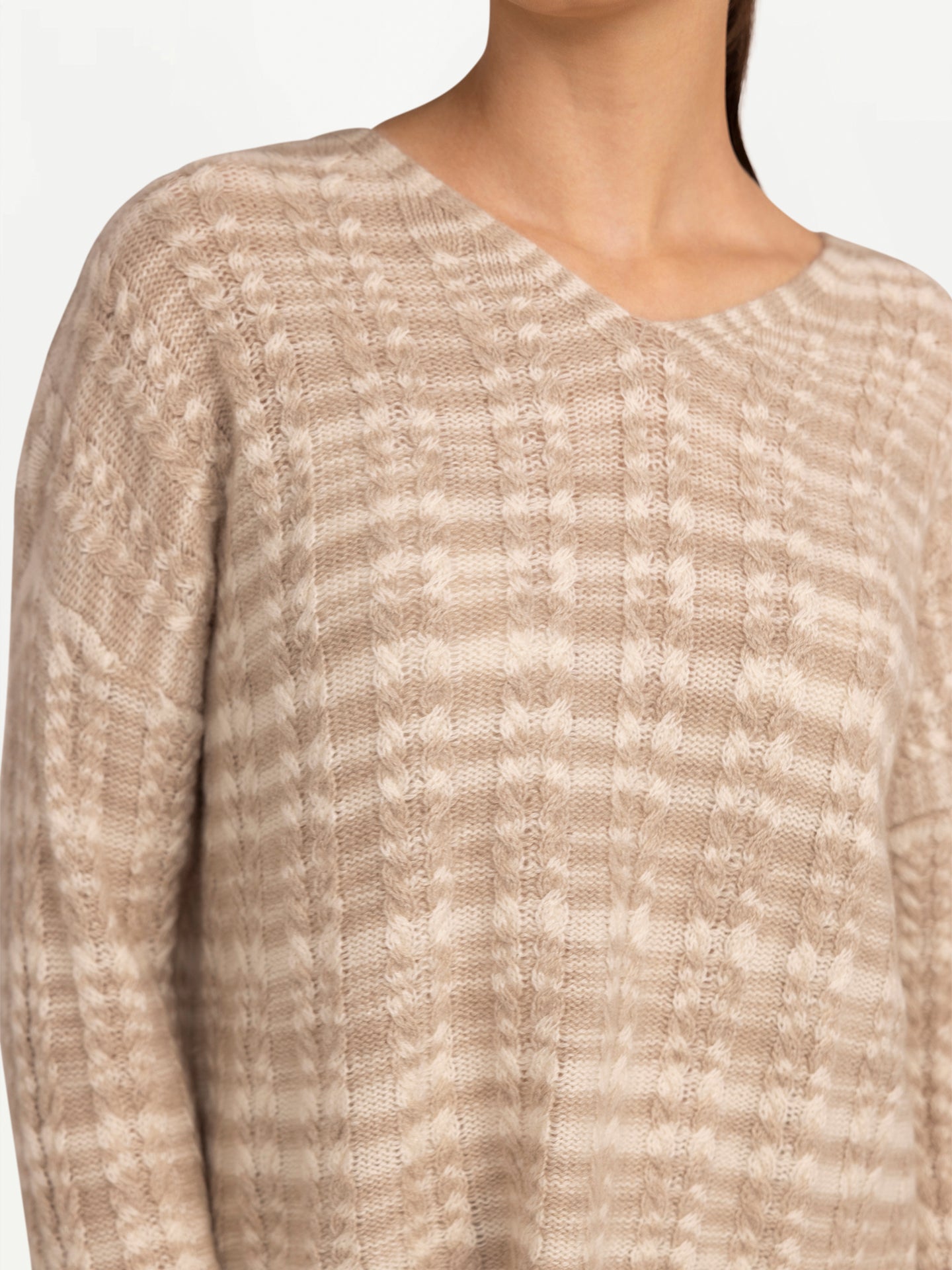 Women's Organic Cashmere V-Neck Sweater with Bell Sleeves Warm Grey - Gobi Cashmere