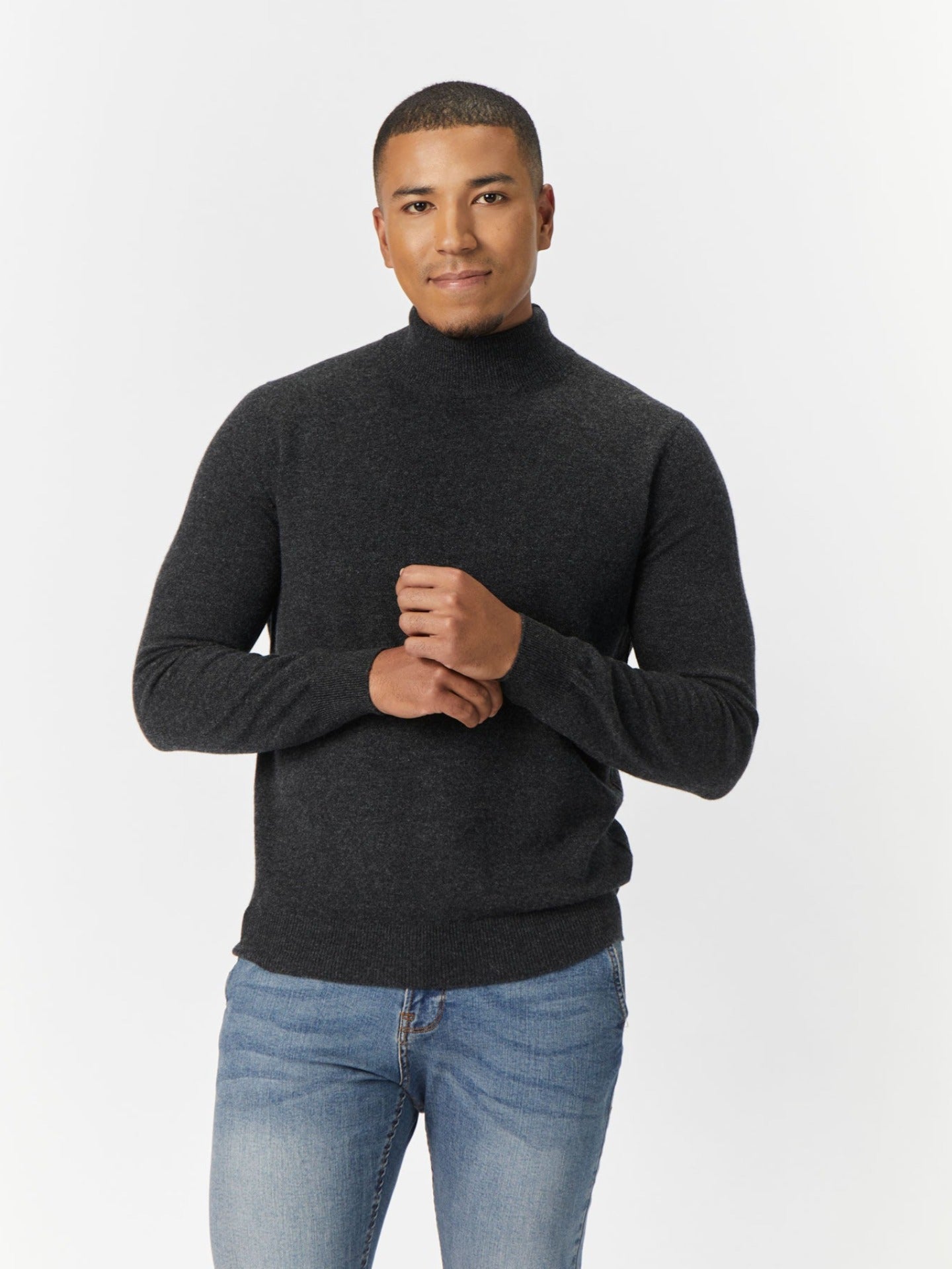 Men's Cashmere Mock Neck Sweater Charcoal - Gobi Cashmere