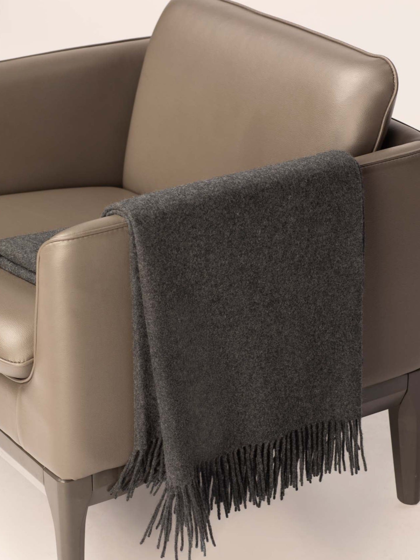 Cashmere Large Blanket With Fringe Charcoal - Gobi Cashmere