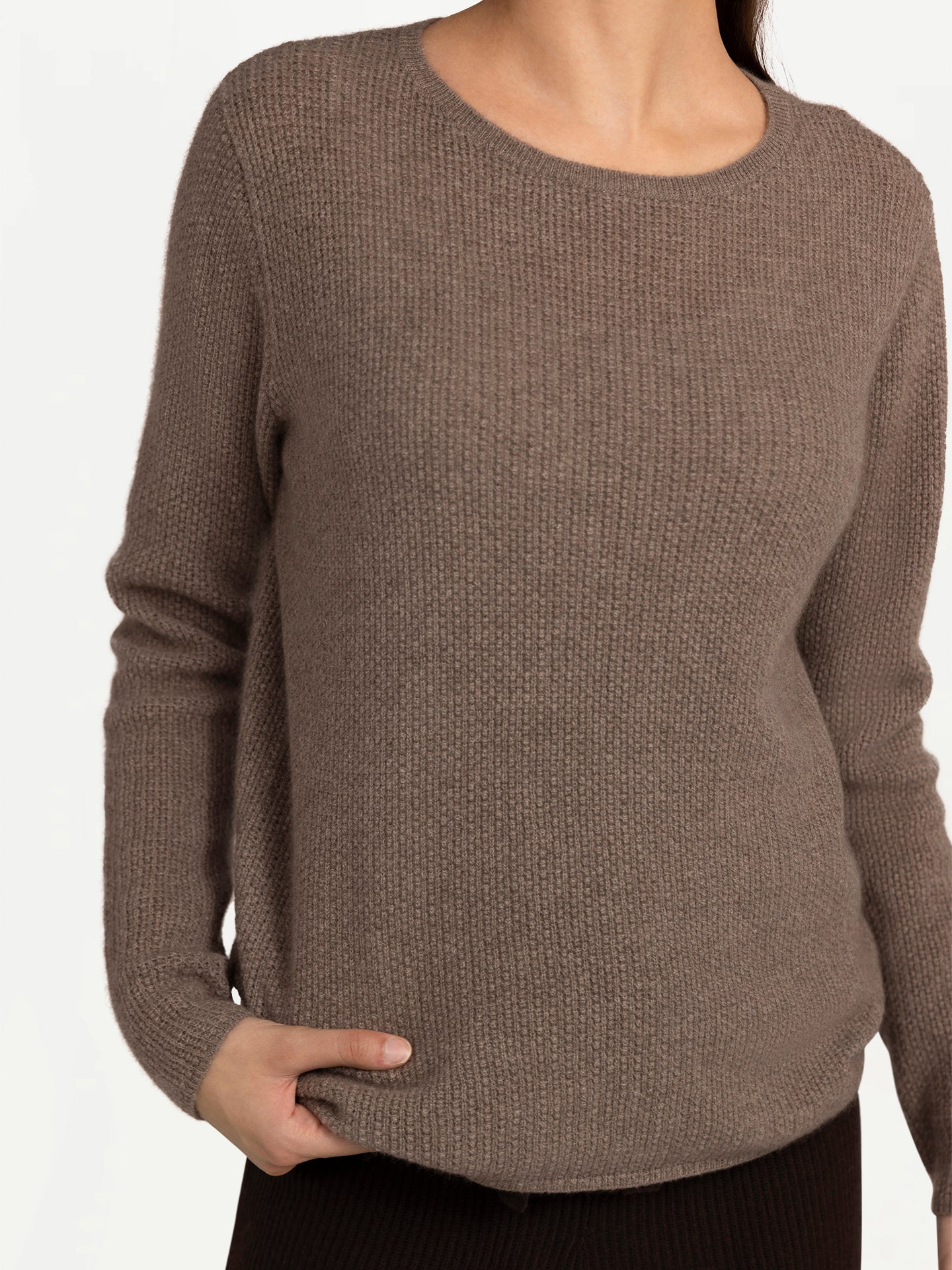 Women's Organic Colour Spina Cashmere Sweater Taupe - Gobi Cashmere