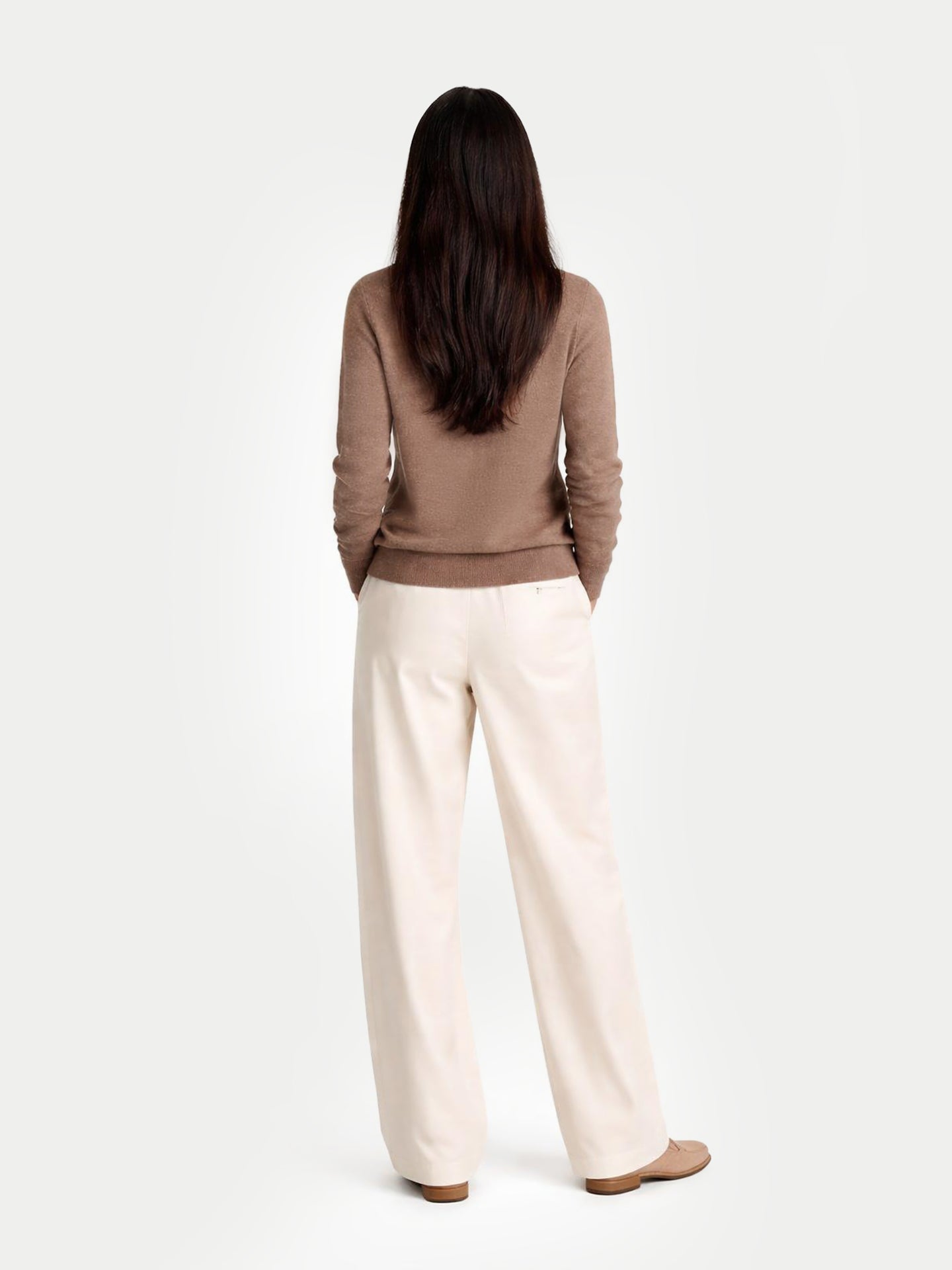 Essential Organic Cashmere Crewneck Cardigan Taupe - Gobi Cashmere