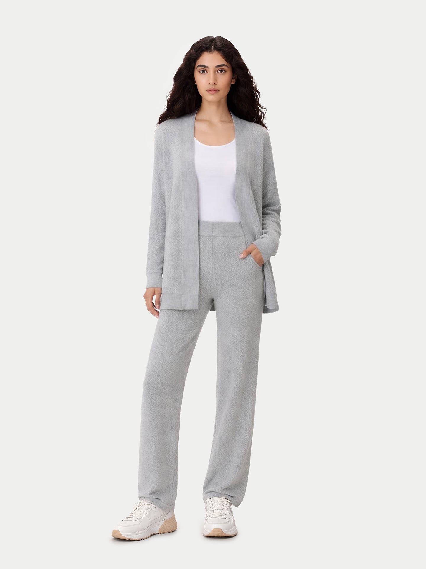 Ajour Knit Open-Front Cashmere Cardigan