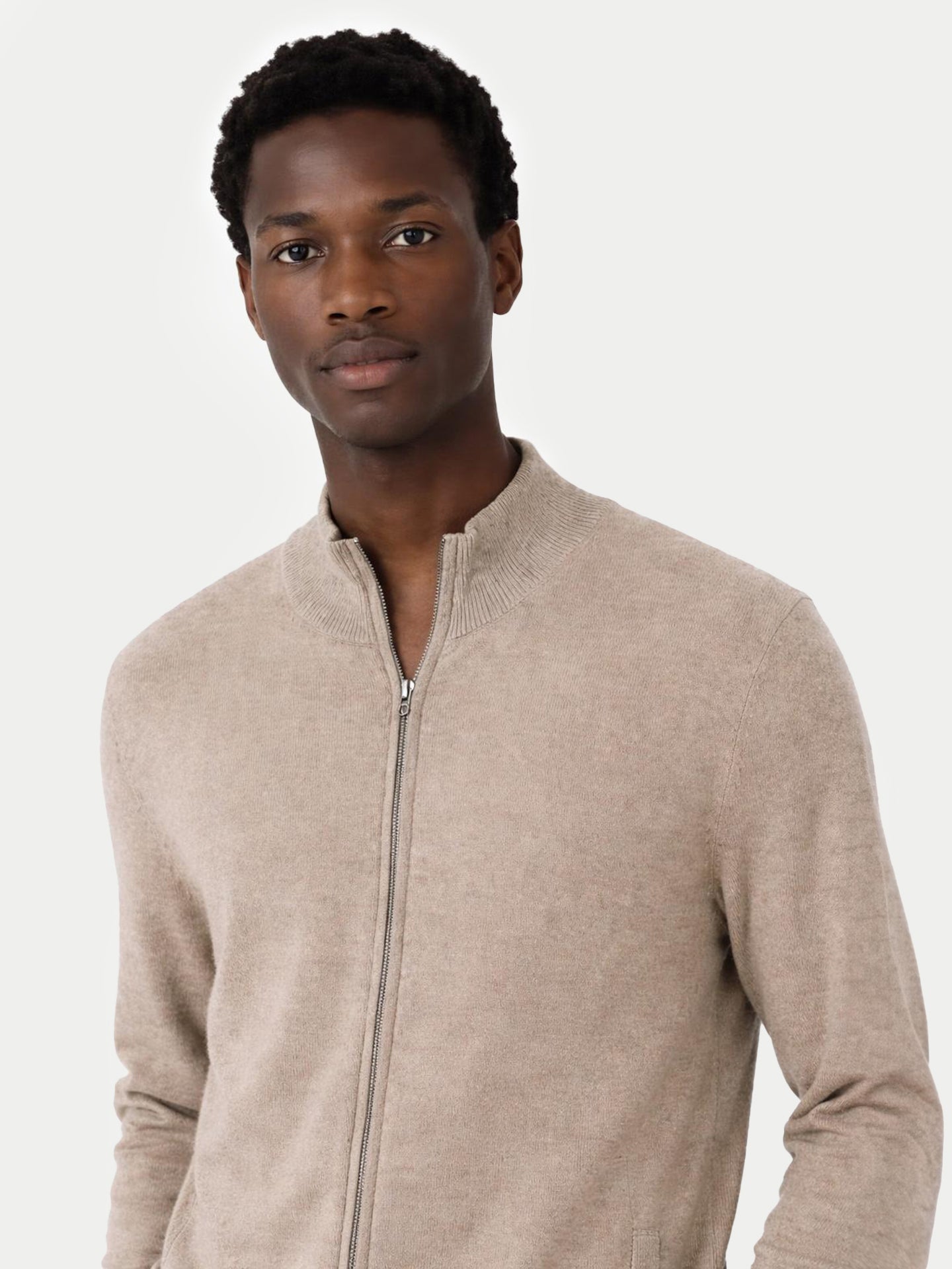 Essential Organic Colour Cashmere Full-Zip Cardigan Taupe - Gobi Cashmere