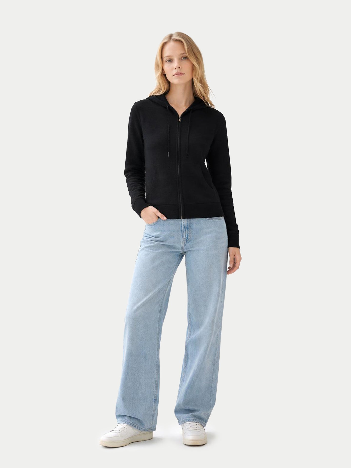 Woman Zipper Hoodie with Smiley Pocket