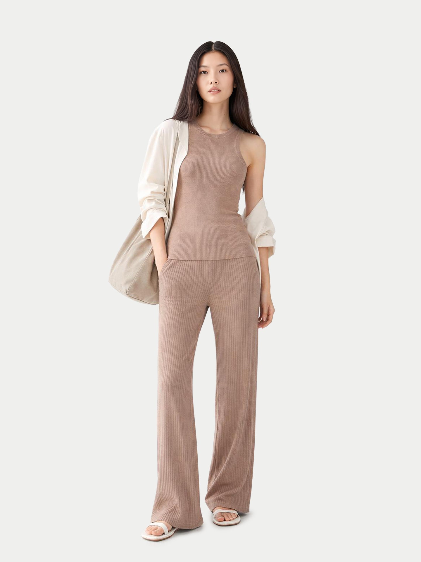 Ribbed Cotton Silk Cashmere Blend Tank Top