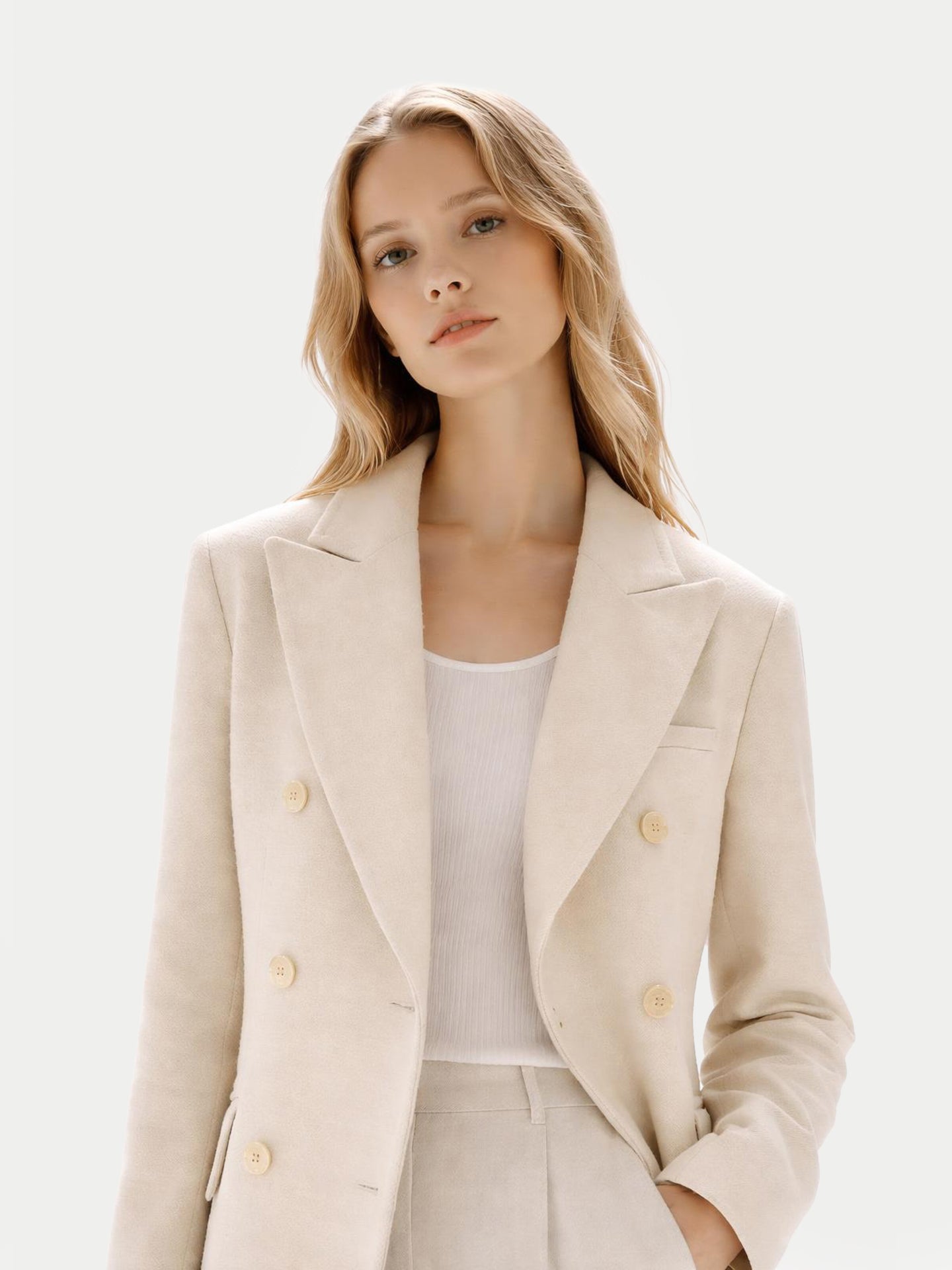 Organic Colour Double-Breasted Long Coat Beige - Gobi Cashmere