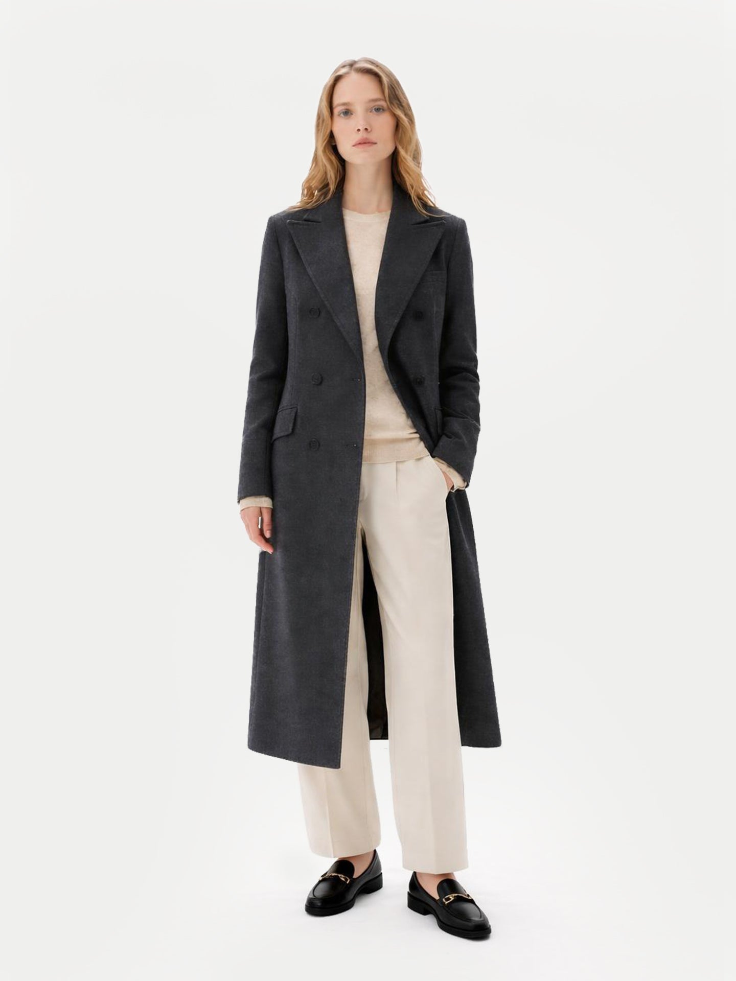 Cashmere Peak Lapel Long Coat