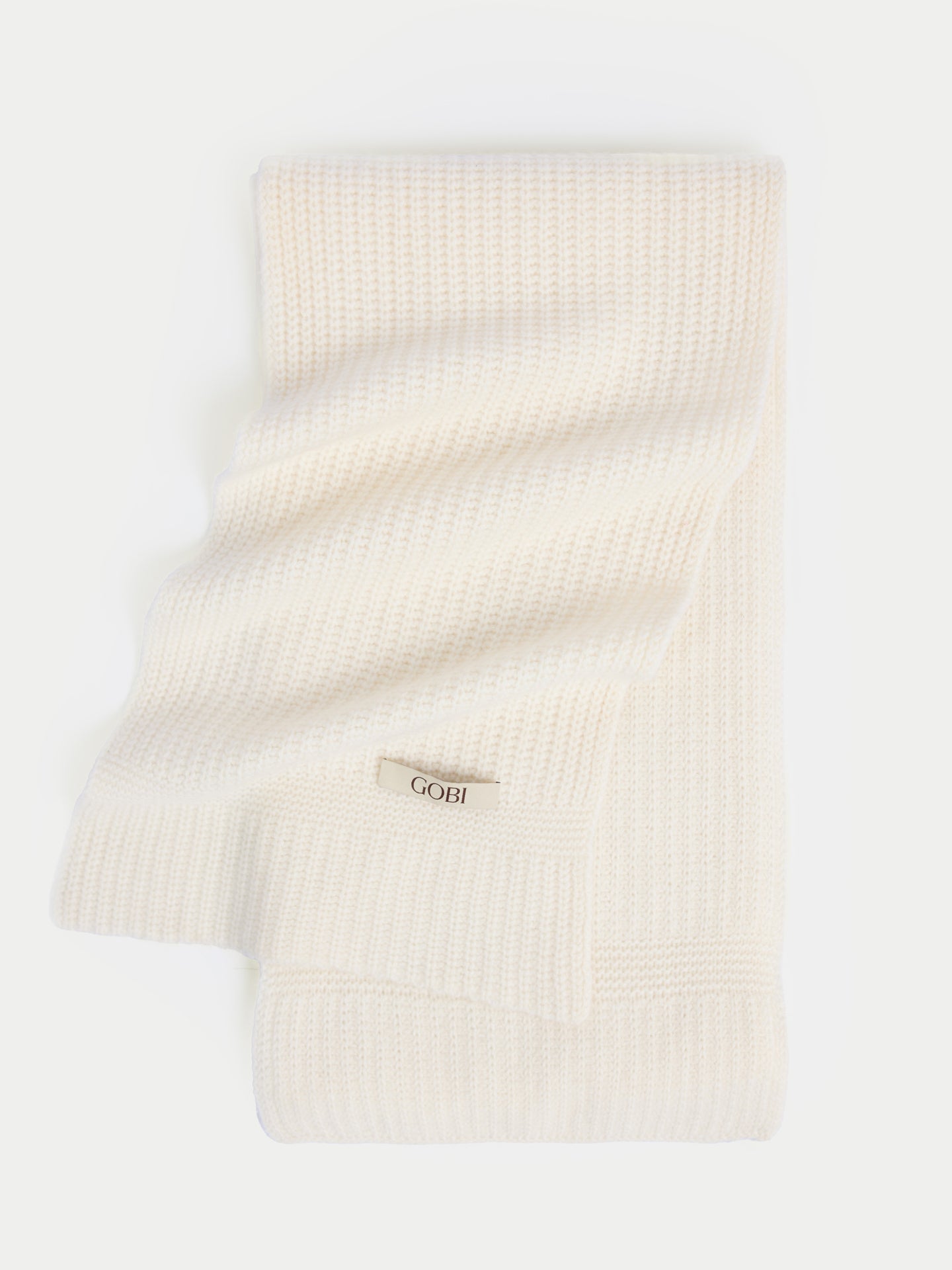 Wide Rib Knit Scarf White - Gobi Cashmere