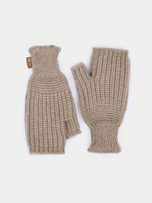 Organic Colour Rib-Knit Cashmere Gloves Taupe - Gobi Cashmere