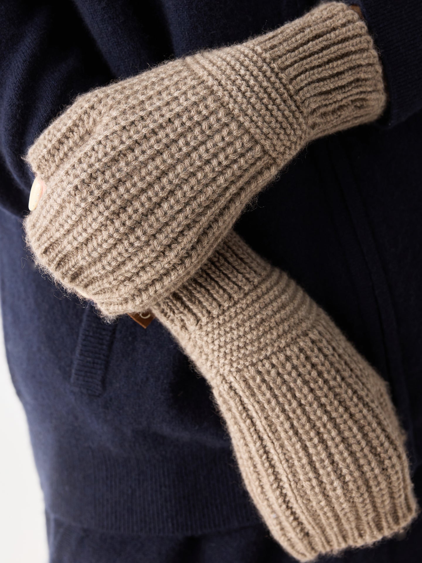 Organic Colour Rib-Knit Cashmere Gloves Taupe - Gobi Cashmere