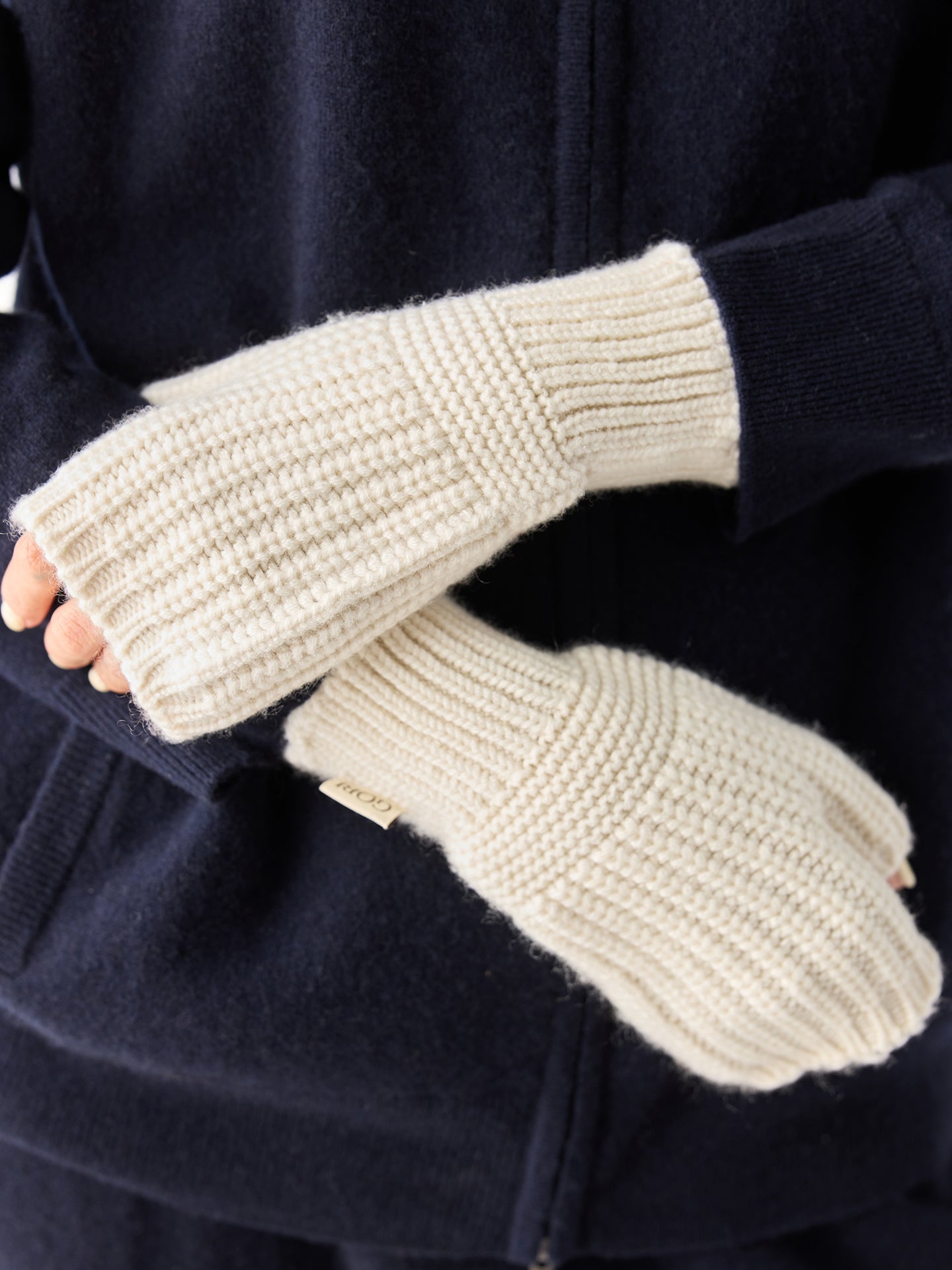 Rib-Knit Cashmere Gloves White - Gobi Cashmere