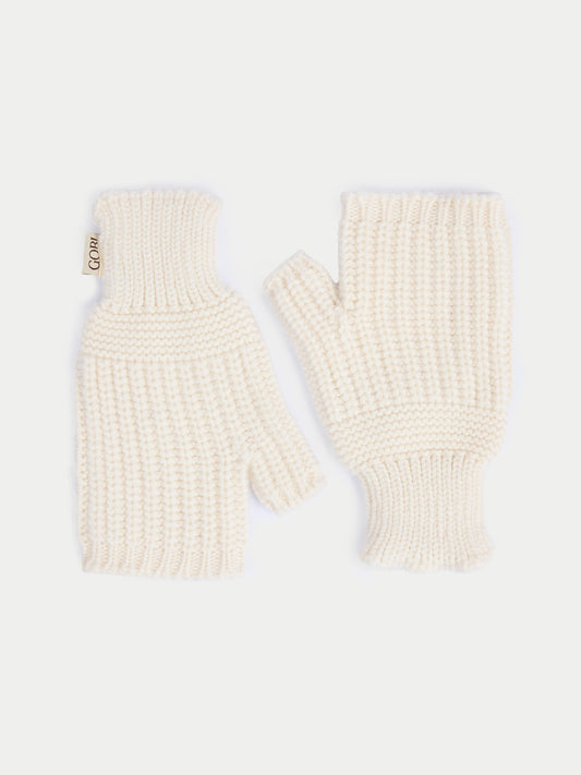 Rib-Knit Cashmere Gloves White - Gobi Cashmere