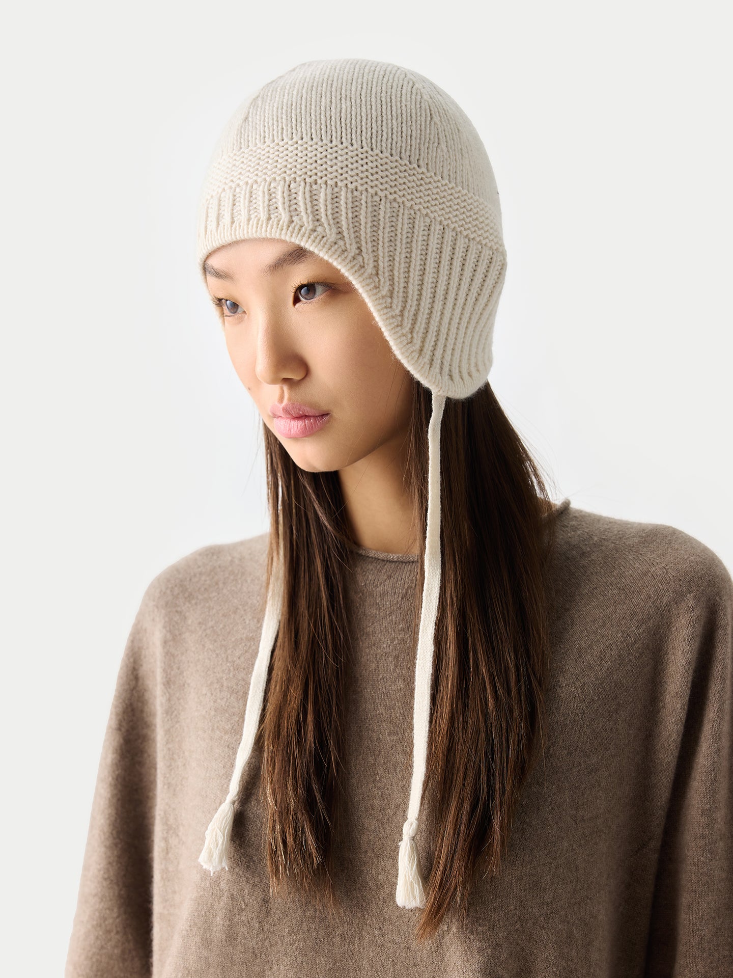 Ultimate Warmth Knit Tie Hat White - Gobi Cashmere