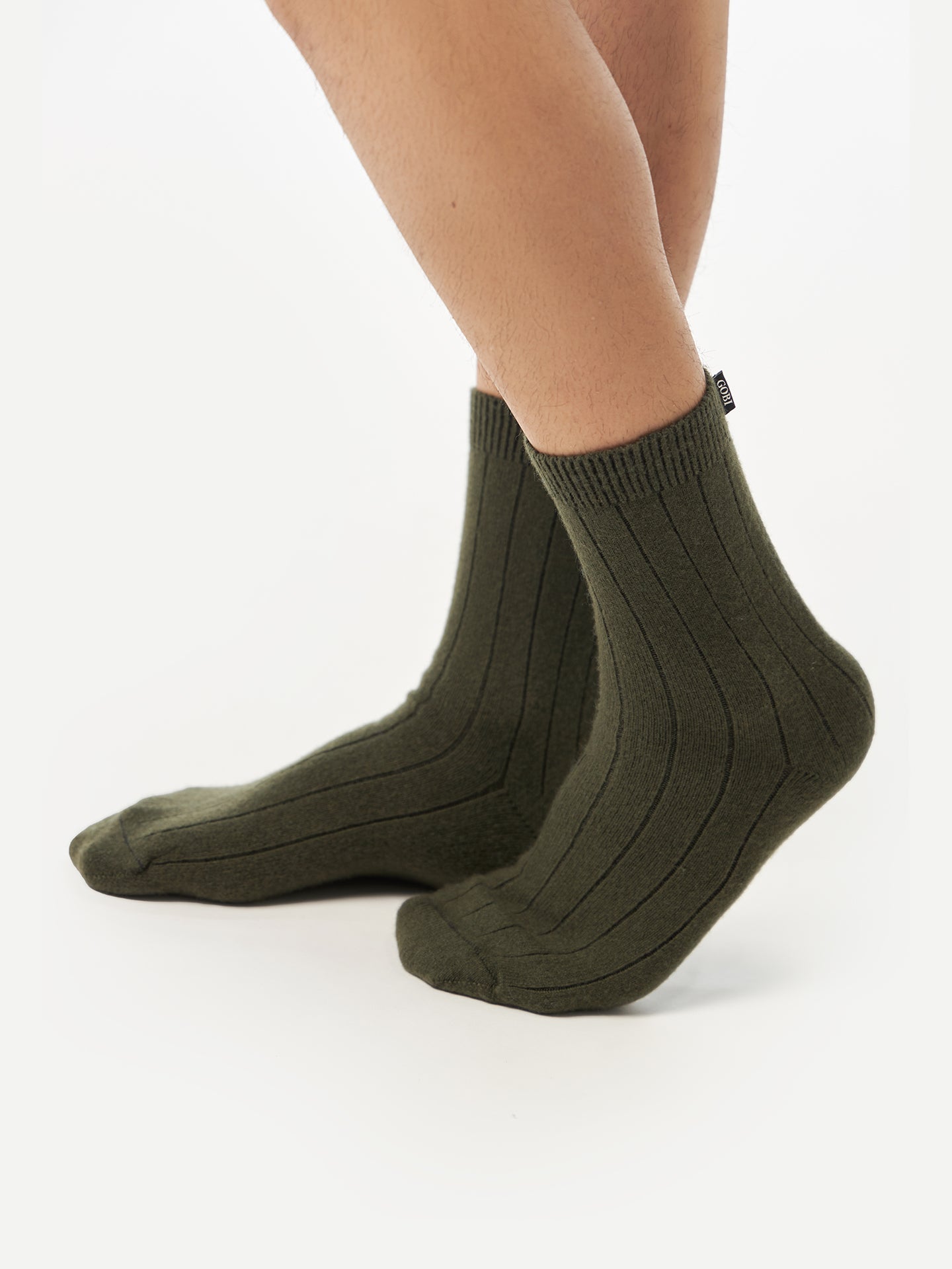 Unisex Cashmere Trim Knit Bed Socks Capulet Olive  - Gobi Cashmere