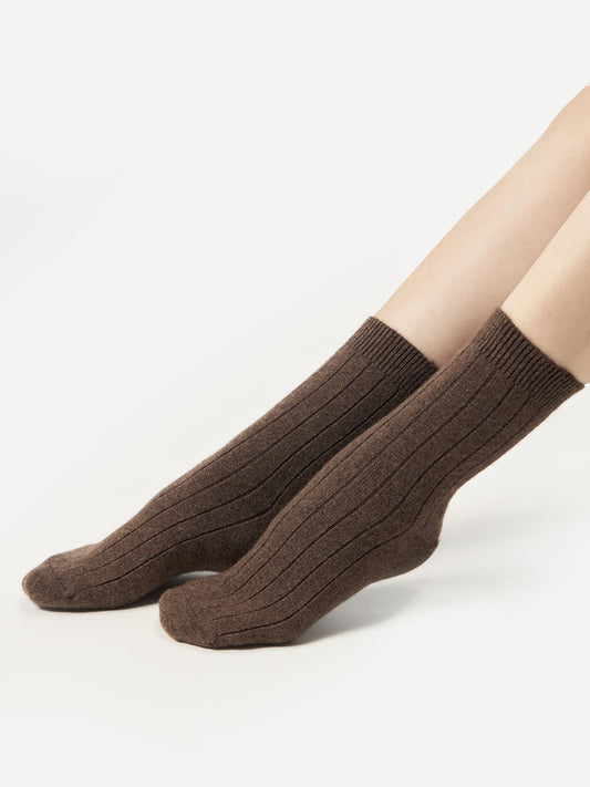 Unisex Cashmere Trim Knit Bed Socks Cocoa - Gobi Cashmere