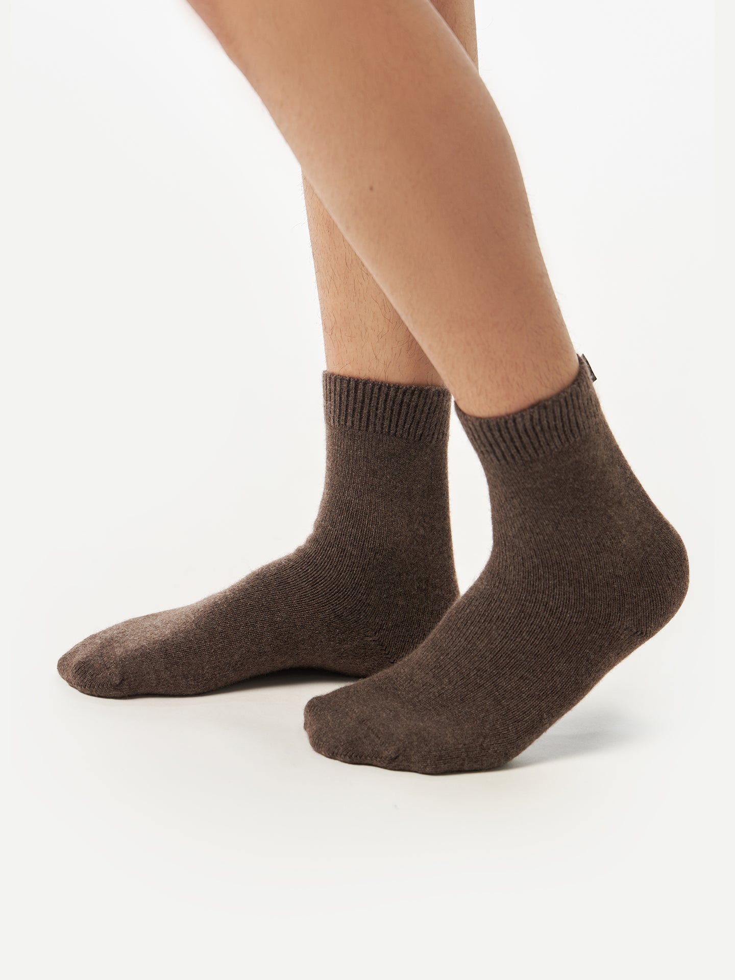 Unisex Cashmere Rib Knit Bed Socks Cocoa - Gobi Cashmere