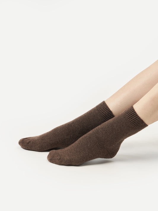 Unisex Cashmere Rib Knit Bed Socks Cocoa - Gobi Cashmere