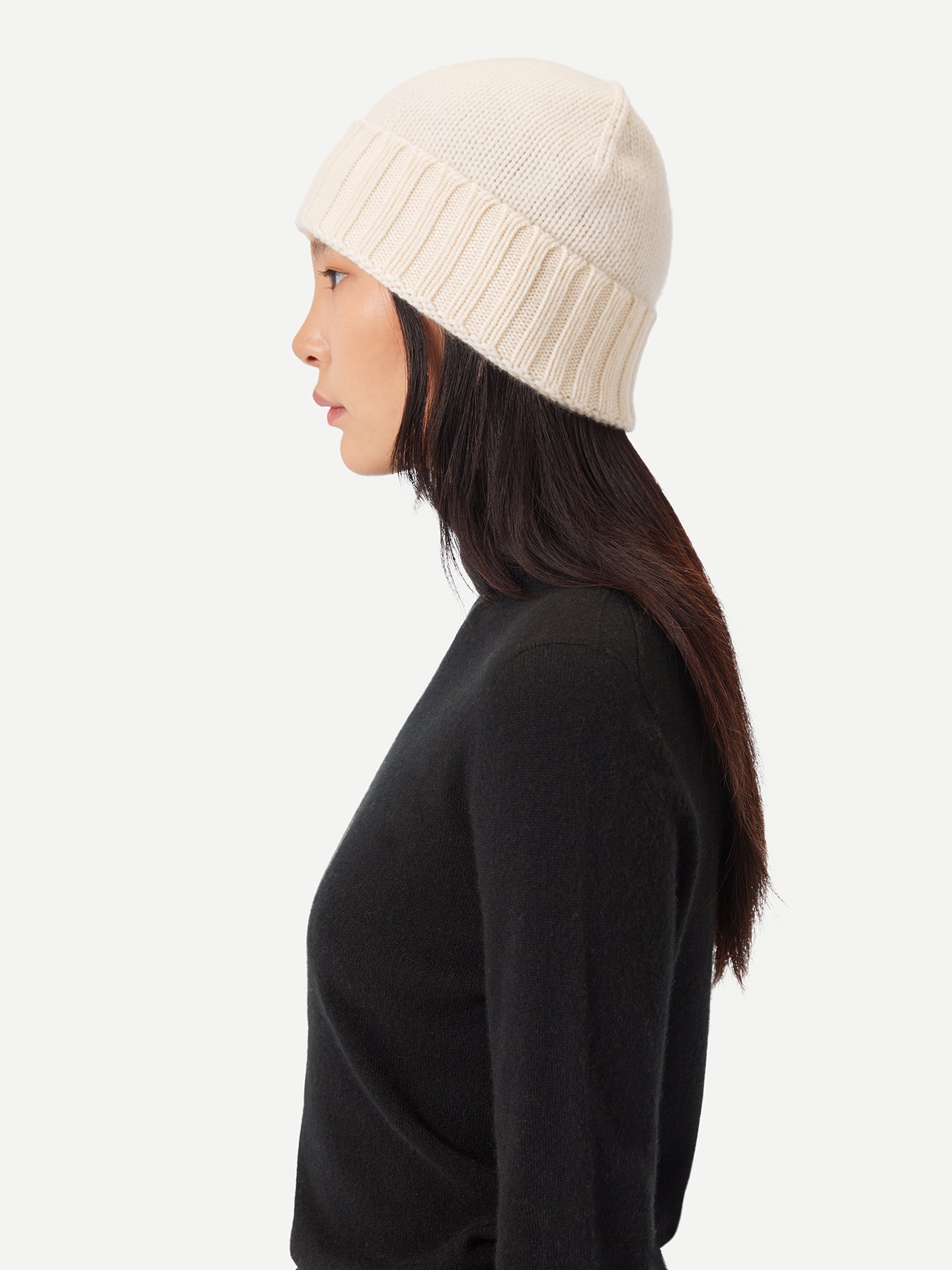 Unisex Cashmere Rib Knit Hat White - Gobi Cashmere