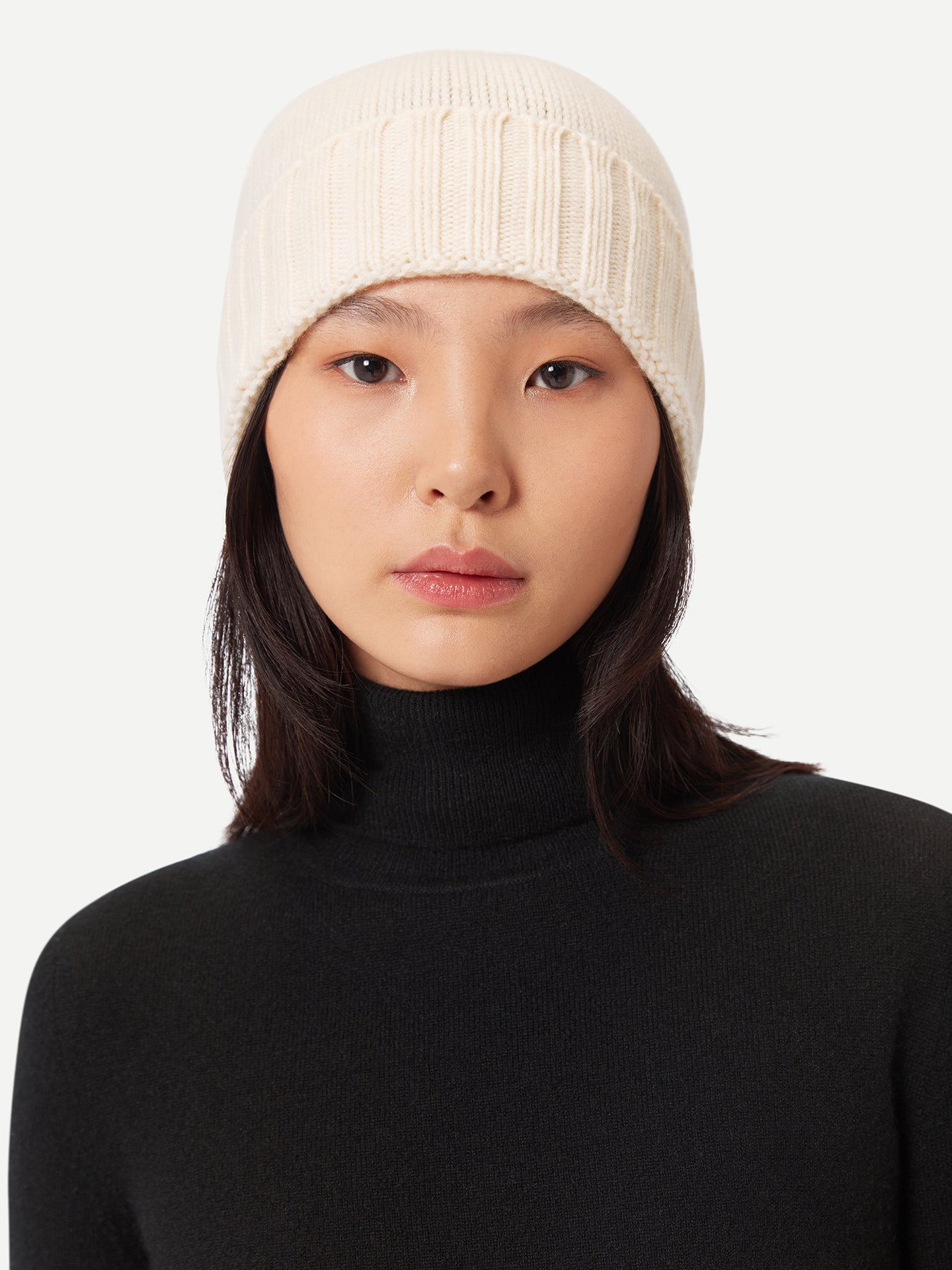 Unisex Cashmere Rib Knit Hat White - Gobi Cashmere