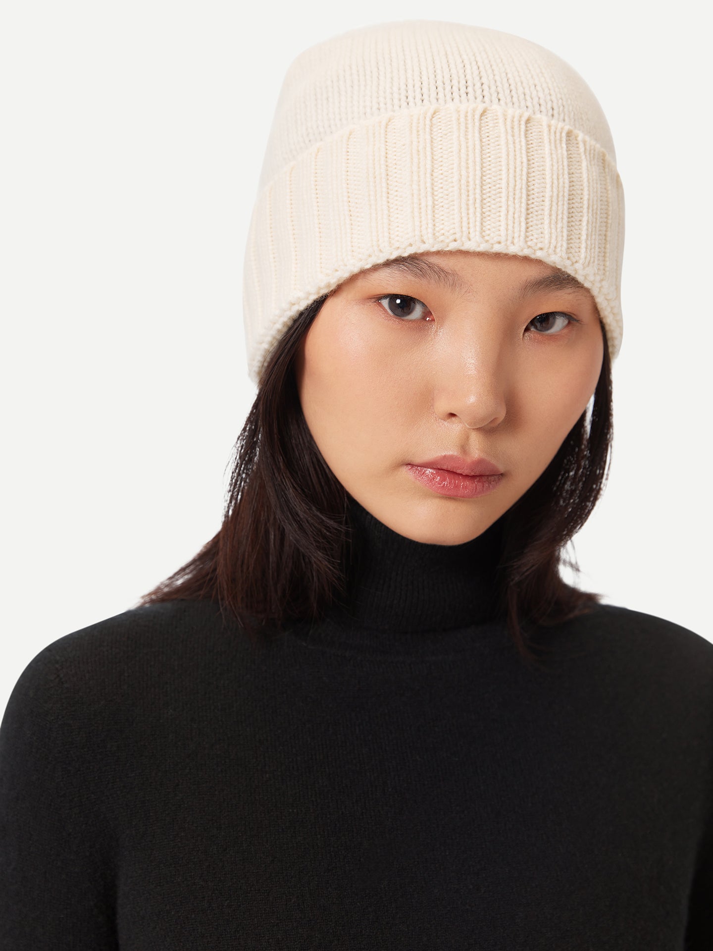 Unisex Cashmere Rib Knit Hat White - Gobi Cashmere