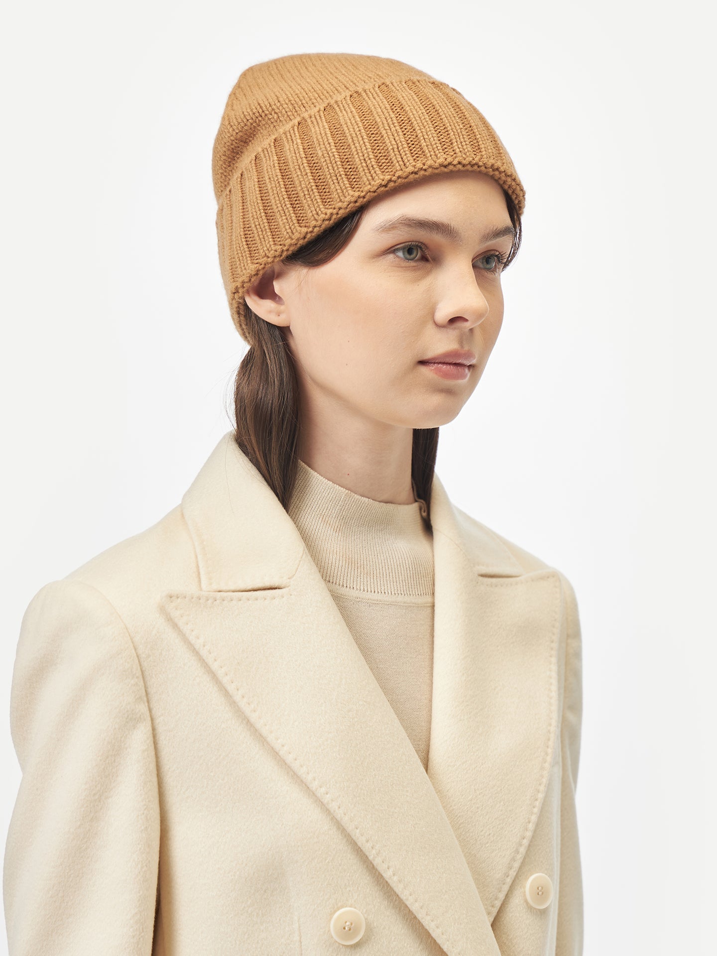 Unisex Cashmere Basic Beanie Almond - Gobi Cashmere