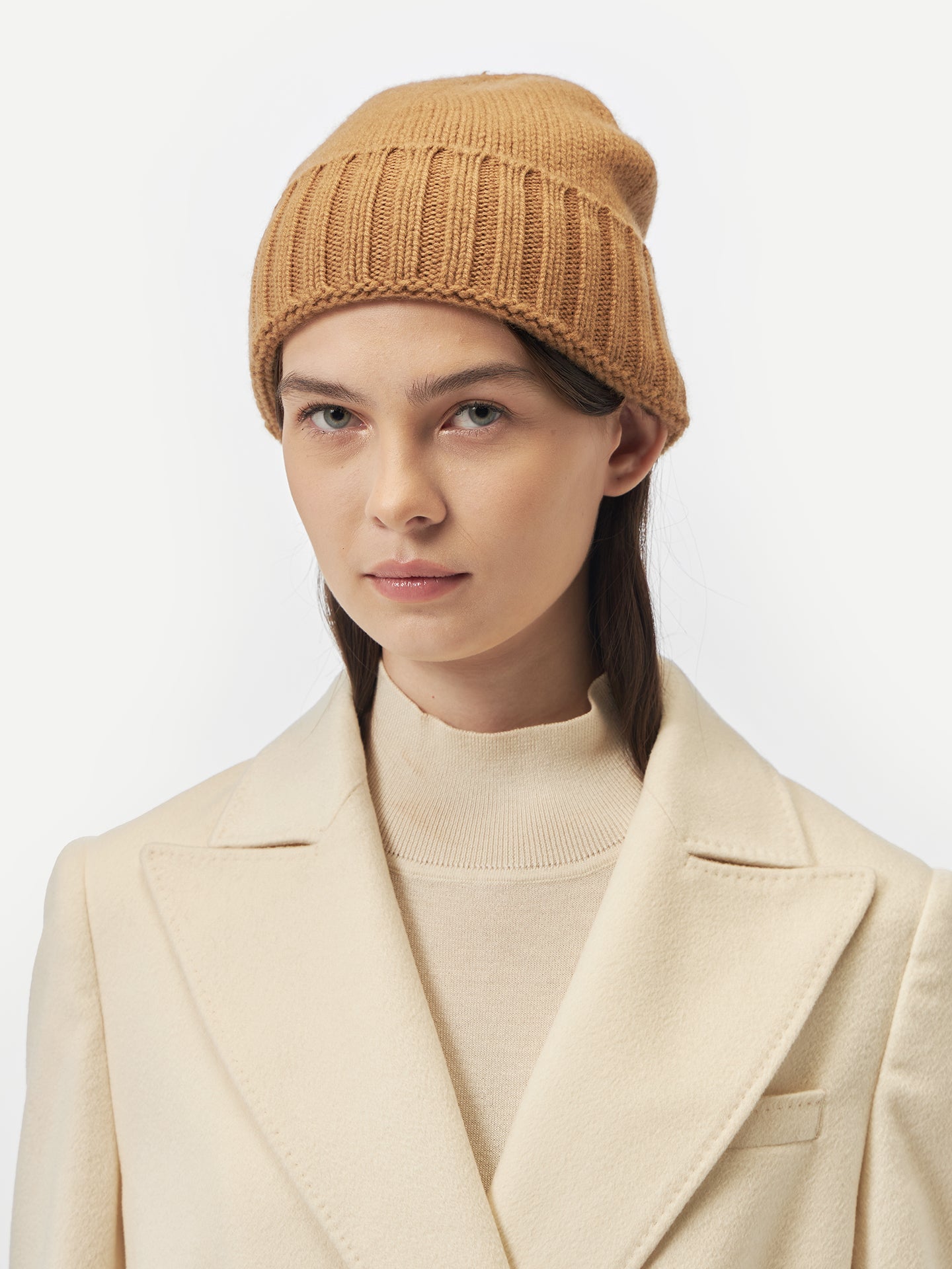 Unisex Cashmere Basic Beanie Almond - Gobi Cashmere