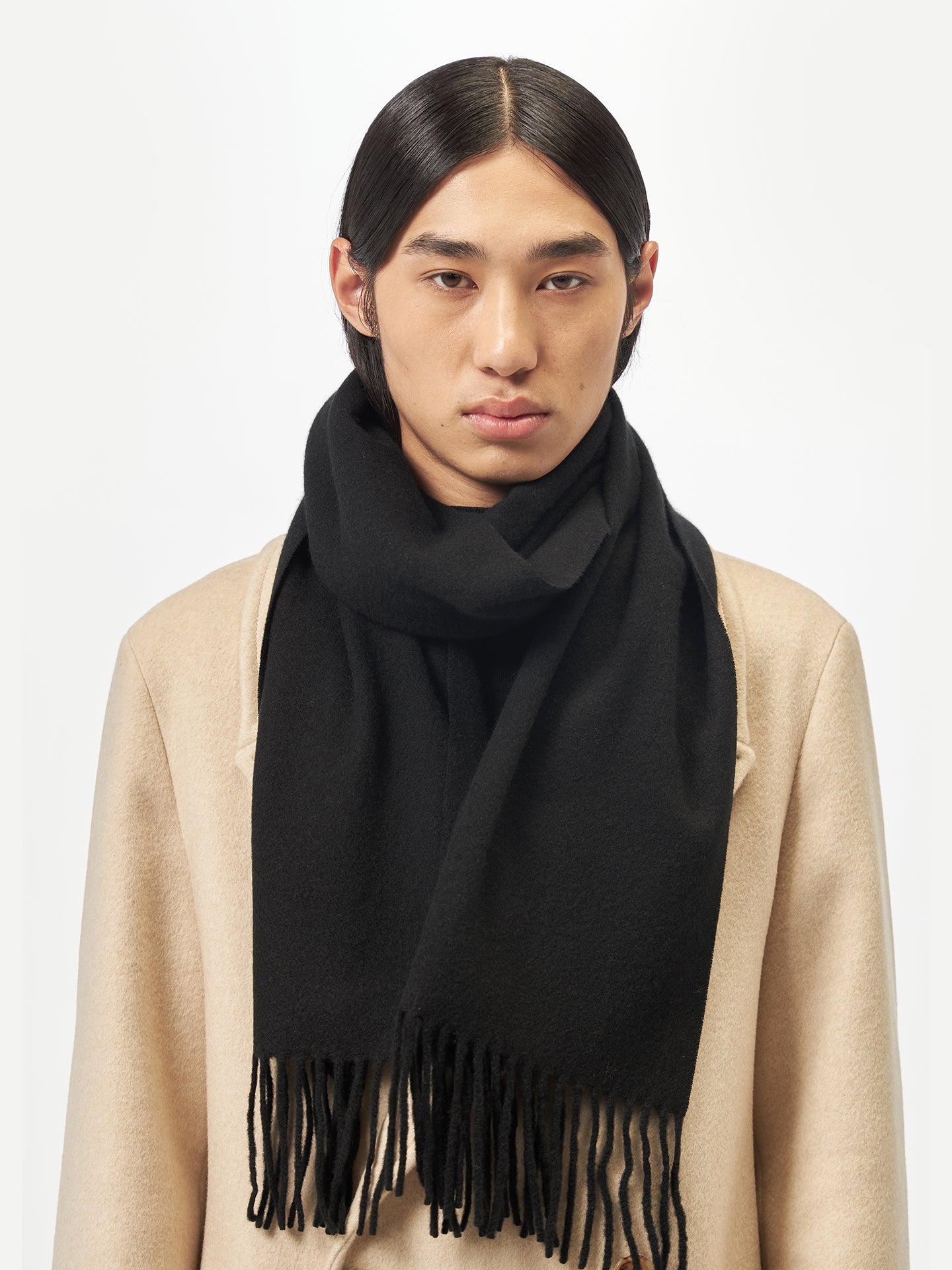 Unisex Cashmere Fringed Scarf Black - Gobi Cashmere