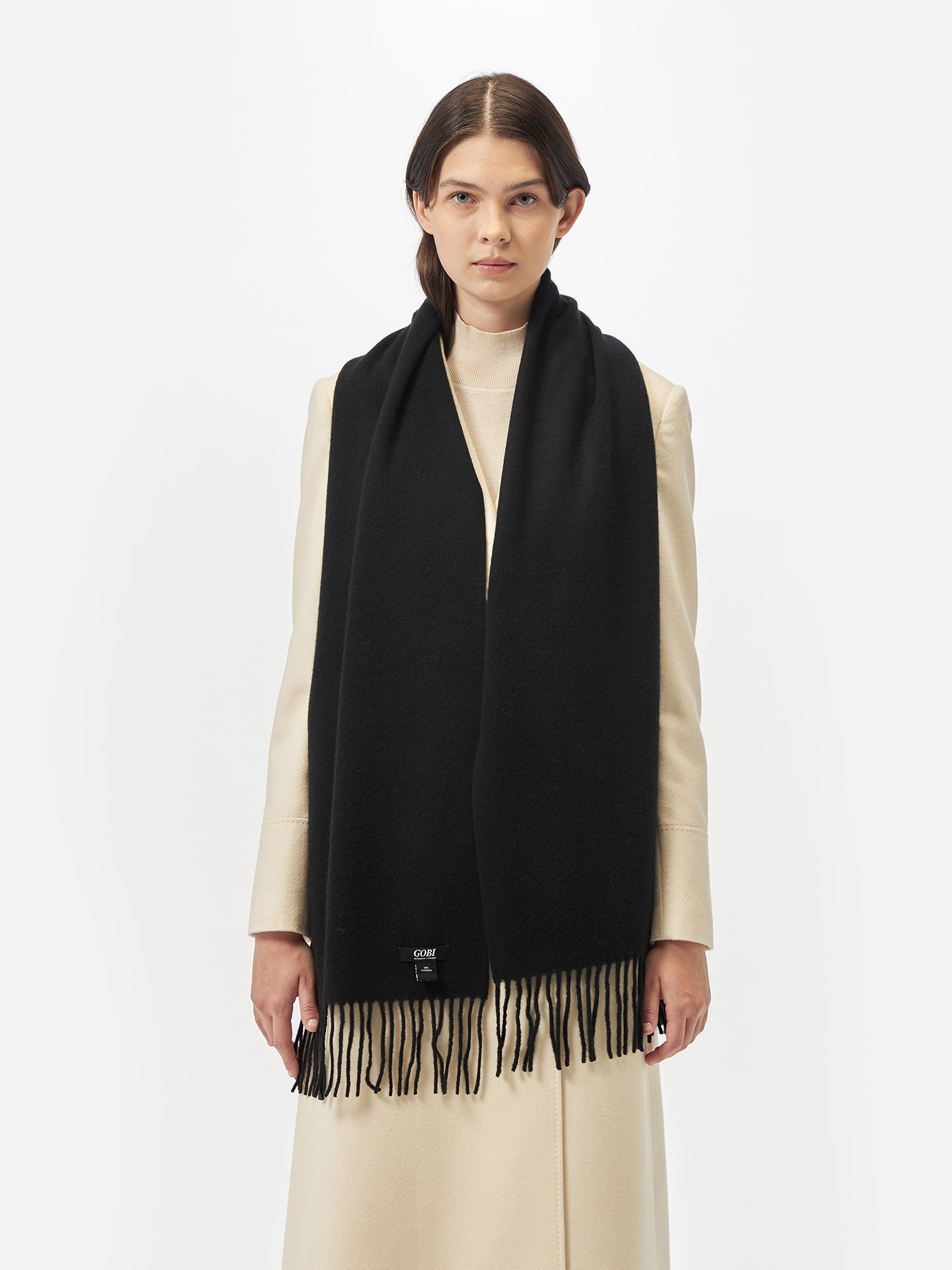 Unisex Cashmere Fringed Scarf Black - Gobi Cashmere