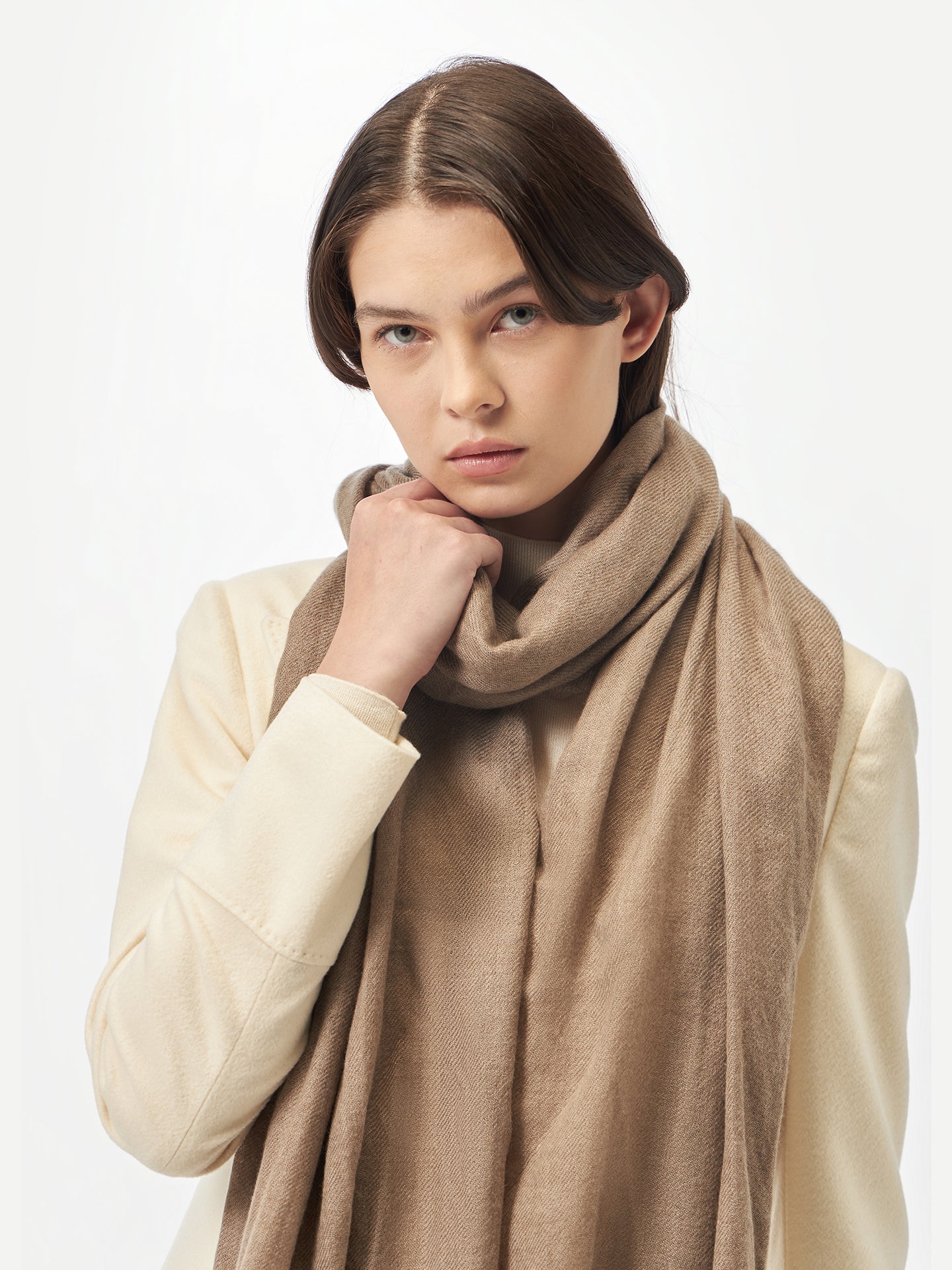 Women's Cashmere Lightweight Woven Scarf  Taupe - Gobi Cashmere