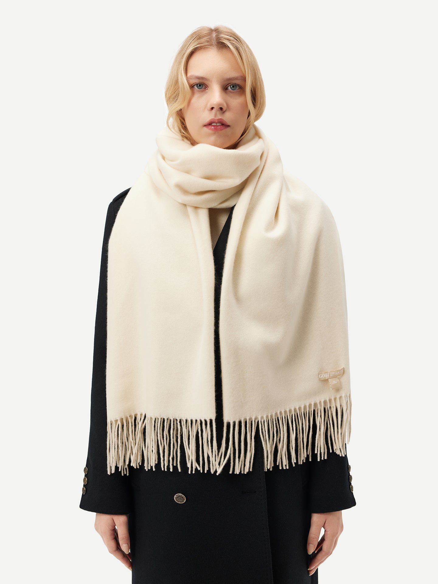 Unisex Cashmere Oversized Woven Scarf White - Gobi Cashmere