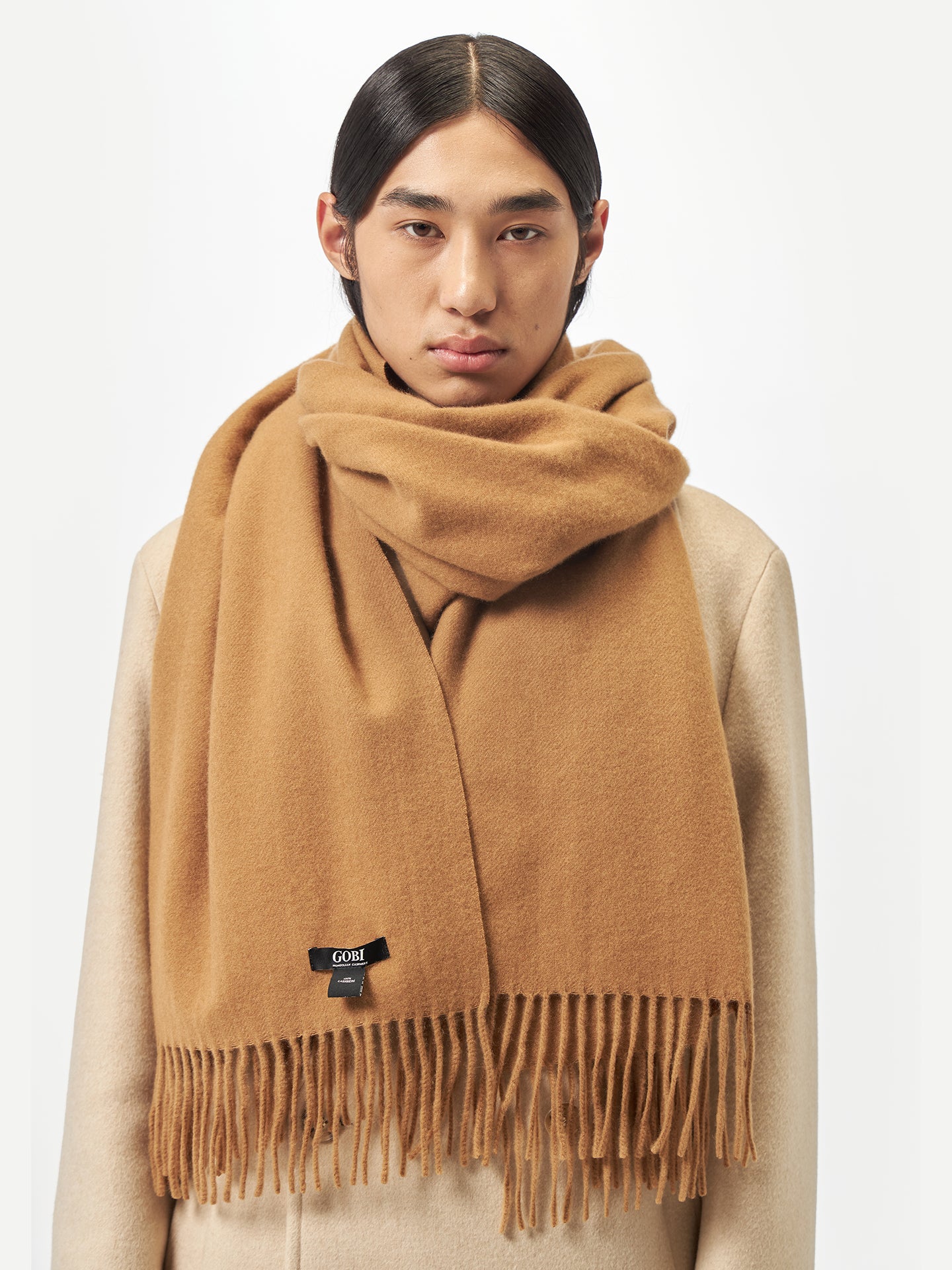 Unisex Cashmere Oversized Woven Scarf Almond - Gobi Cashmere