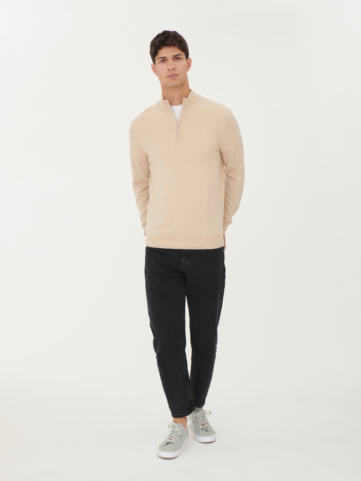 Men's Cashmere Half-Zip Sweater Beige - Gobi Cashmere