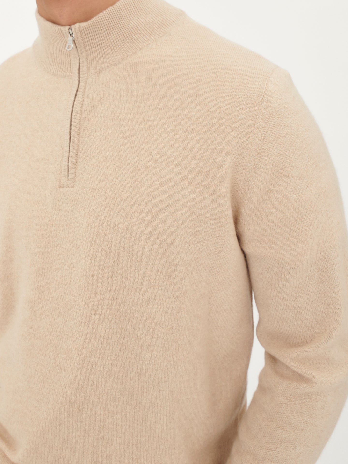 Men's Cashmere Half-Zip Sweater Beige - Gobi Cashmere