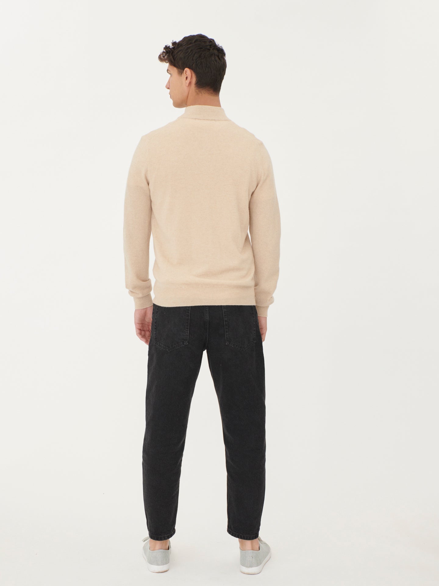 Men's Cashmere Half-Zip Sweater Beige - Gobi Cashmere